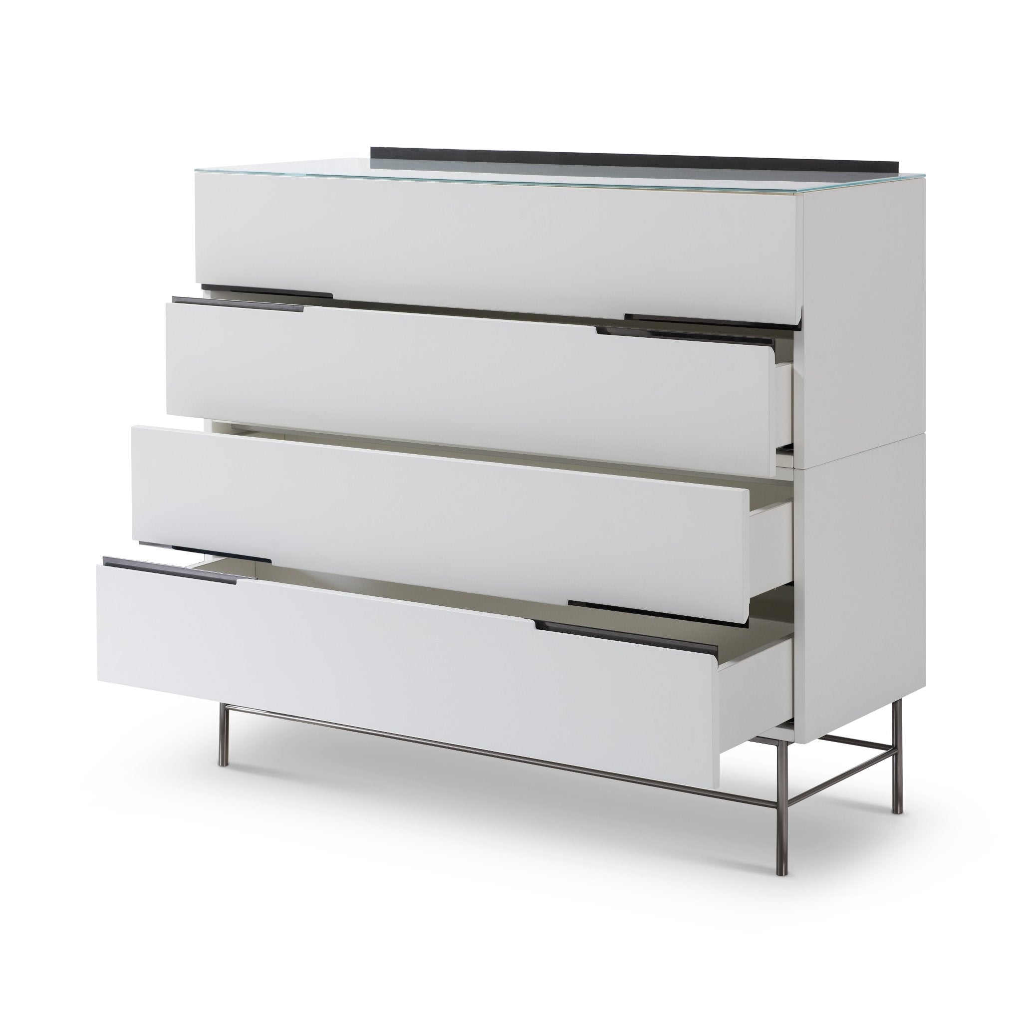 Alberto Four Drawer Wide Chest White with Black Chrome Frame
