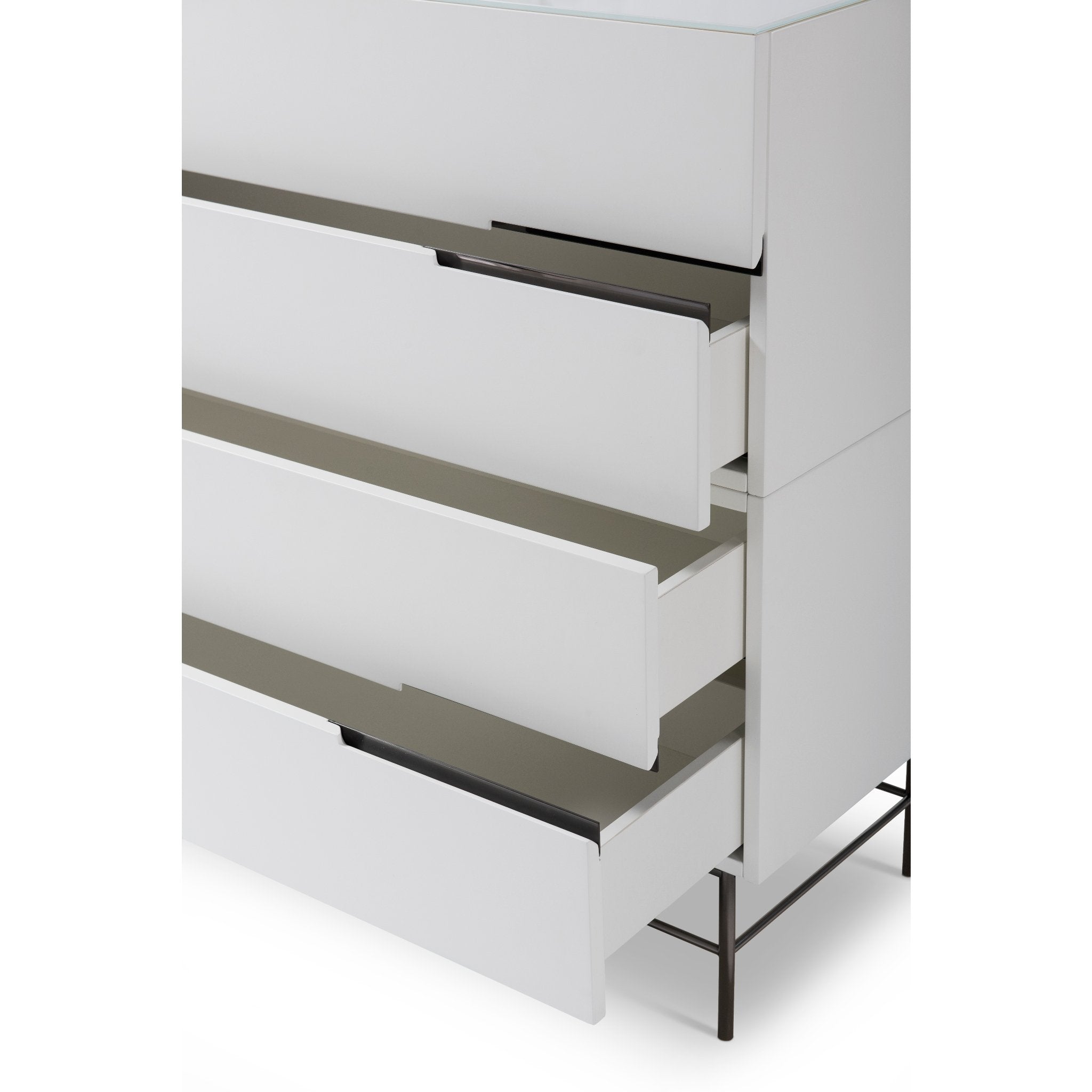 Alberto Four Drawer Wide Chest White with Black Chrome Frame