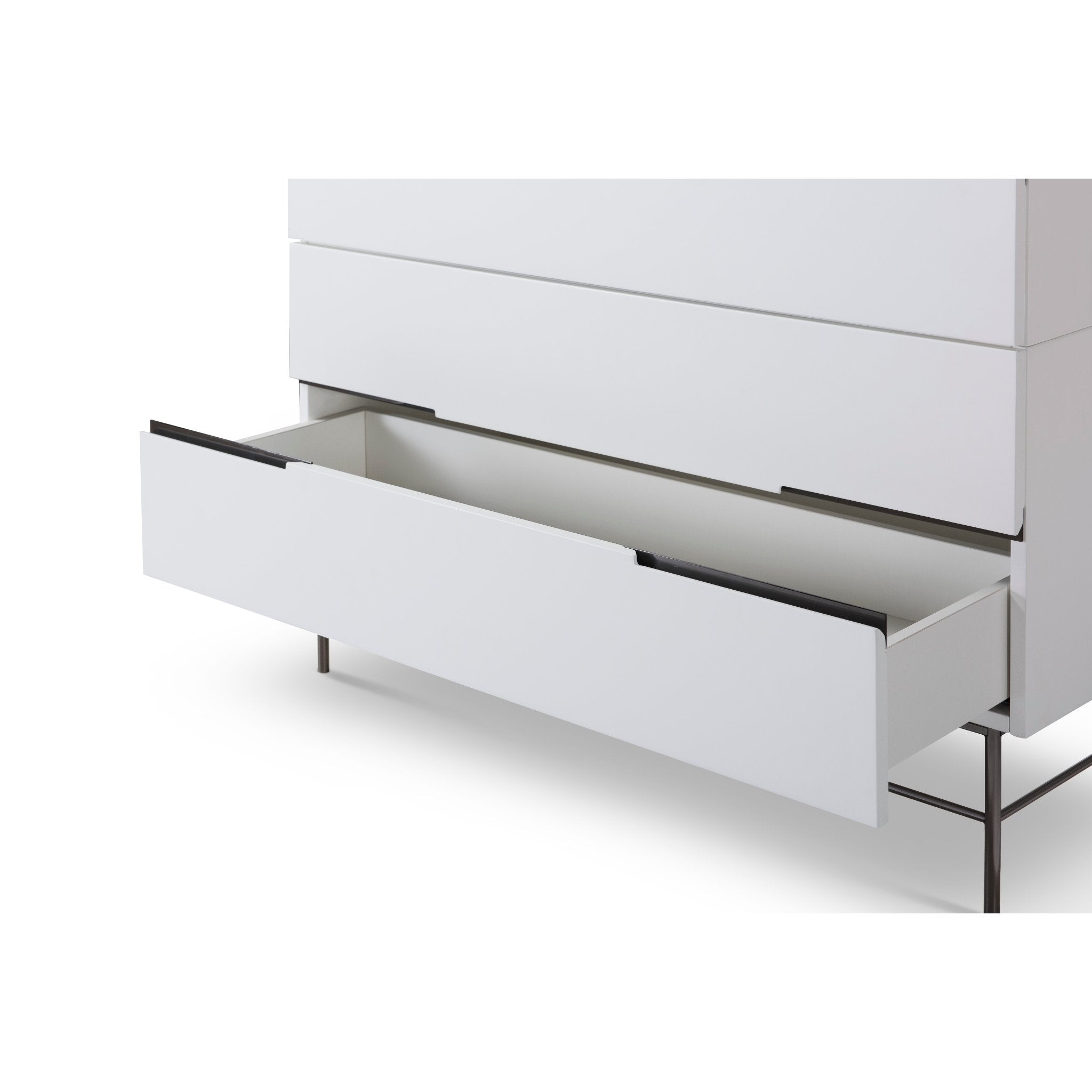 Alberto Four Drawer Wide Chest White with Black Chrome Frame