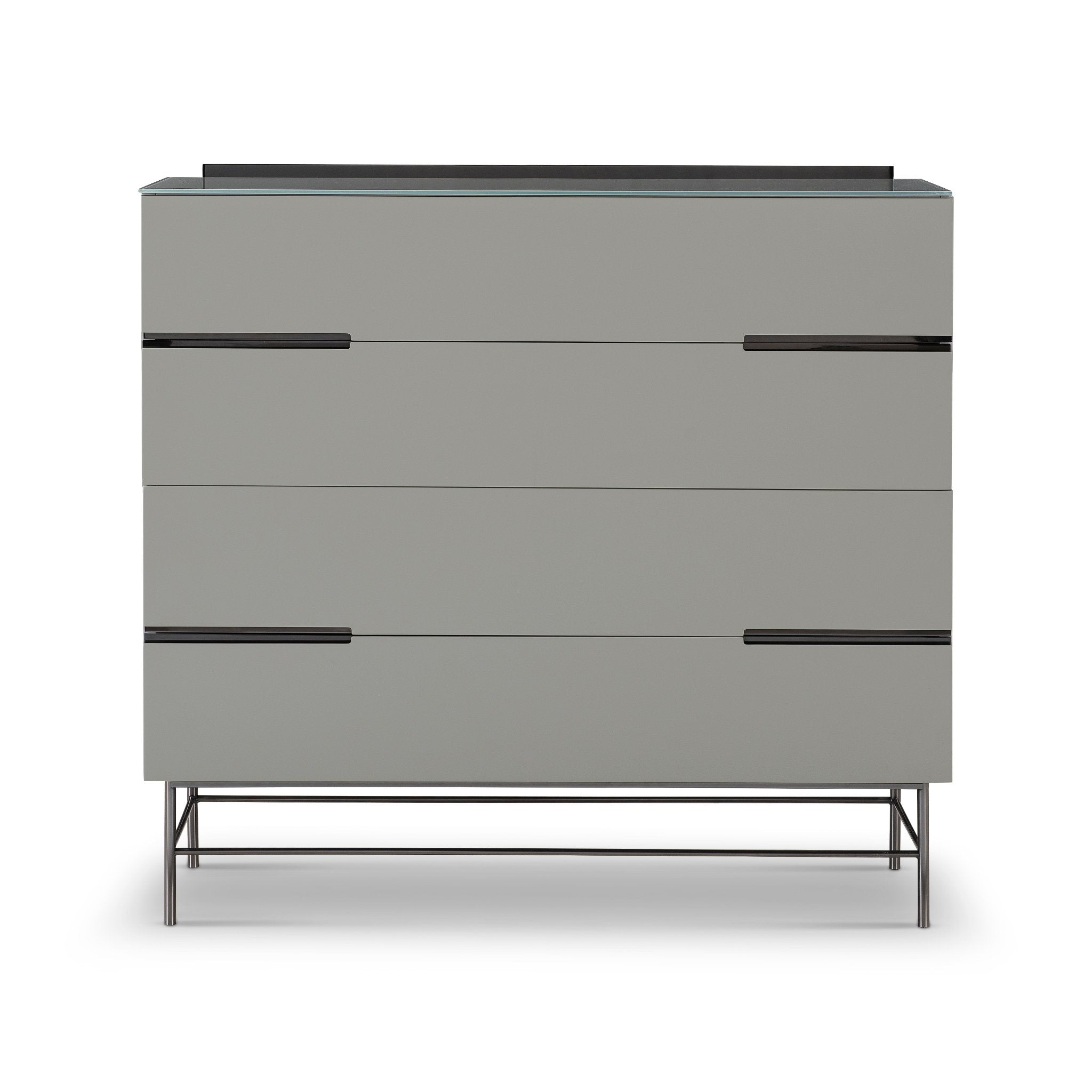 Alberto Four Drawer Wide Chest Grey with Black Chrome Frame