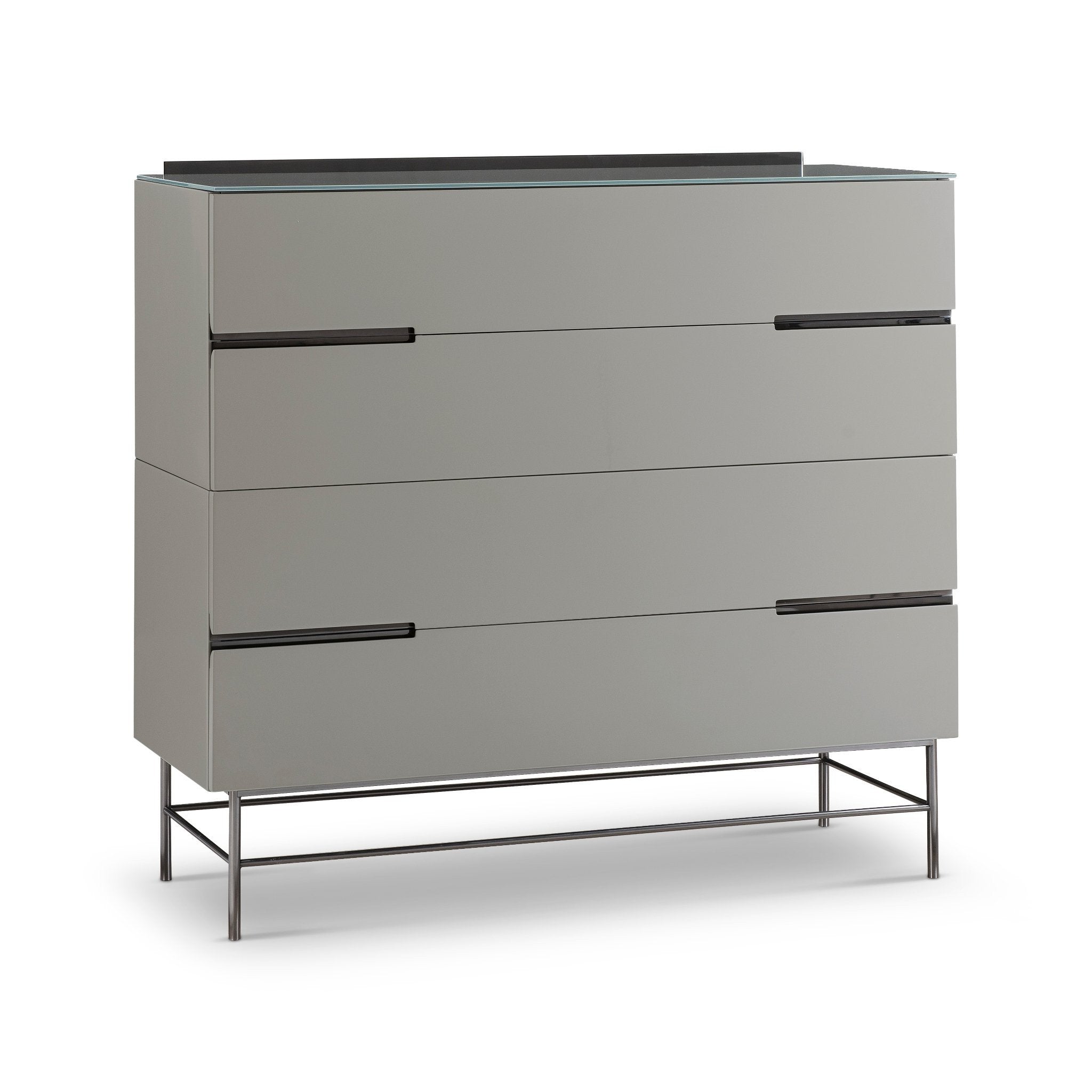 Alberto Four Drawer Wide Chest Grey with Black Chrome Frame