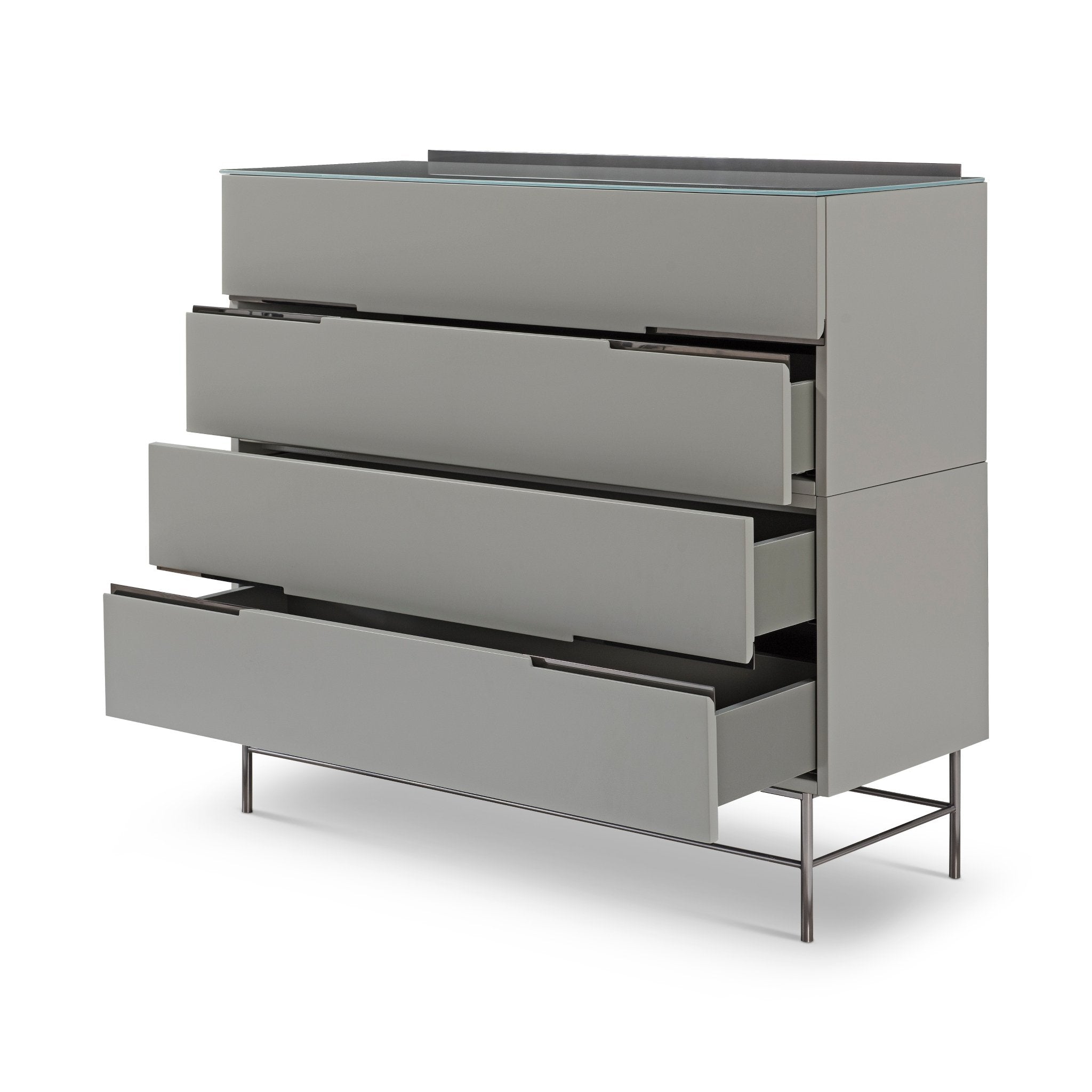 Alberto Four Drawer Wide Chest Grey with Black Chrome Frame