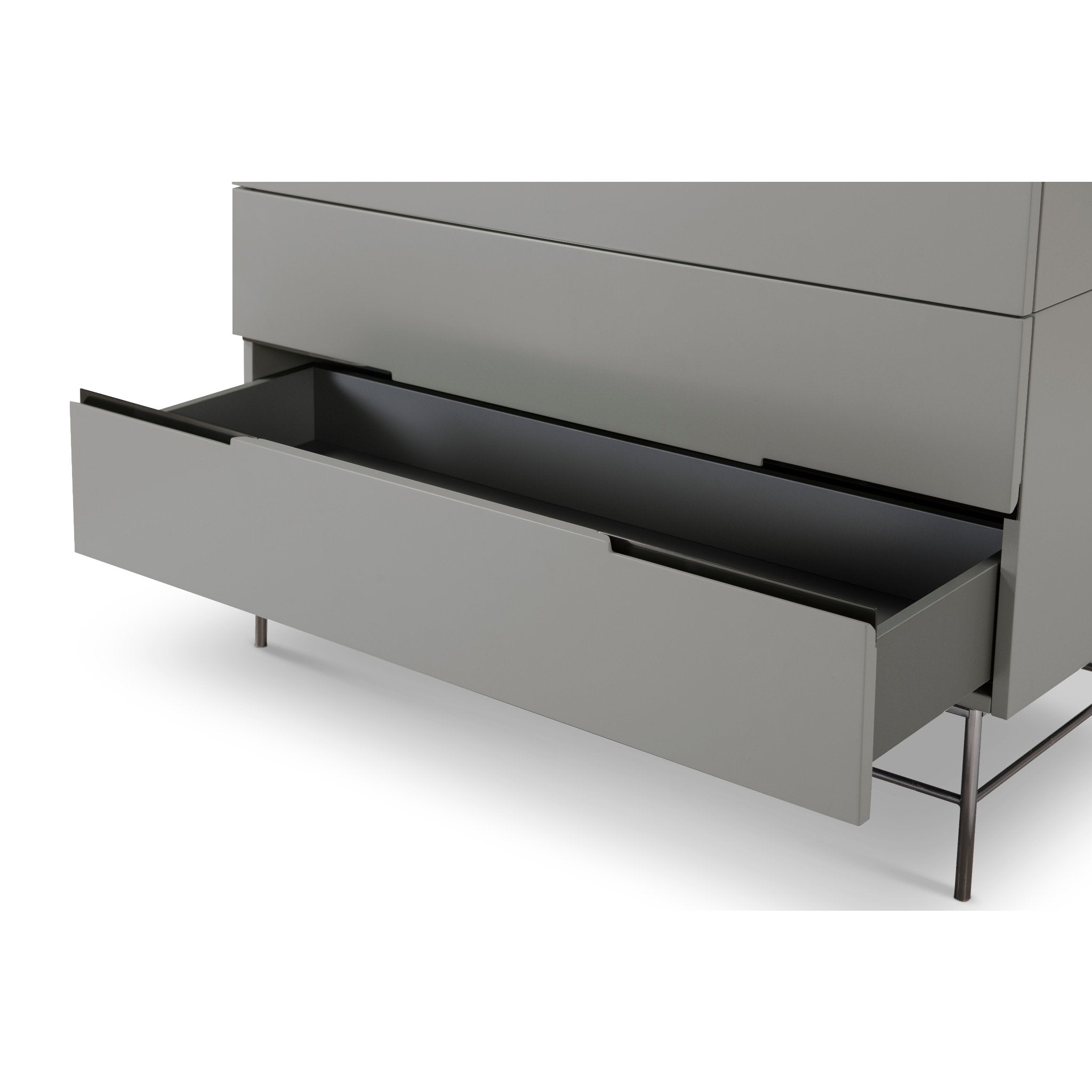 Alberto Four Drawer Wide Chest Grey with Black Chrome Frame
