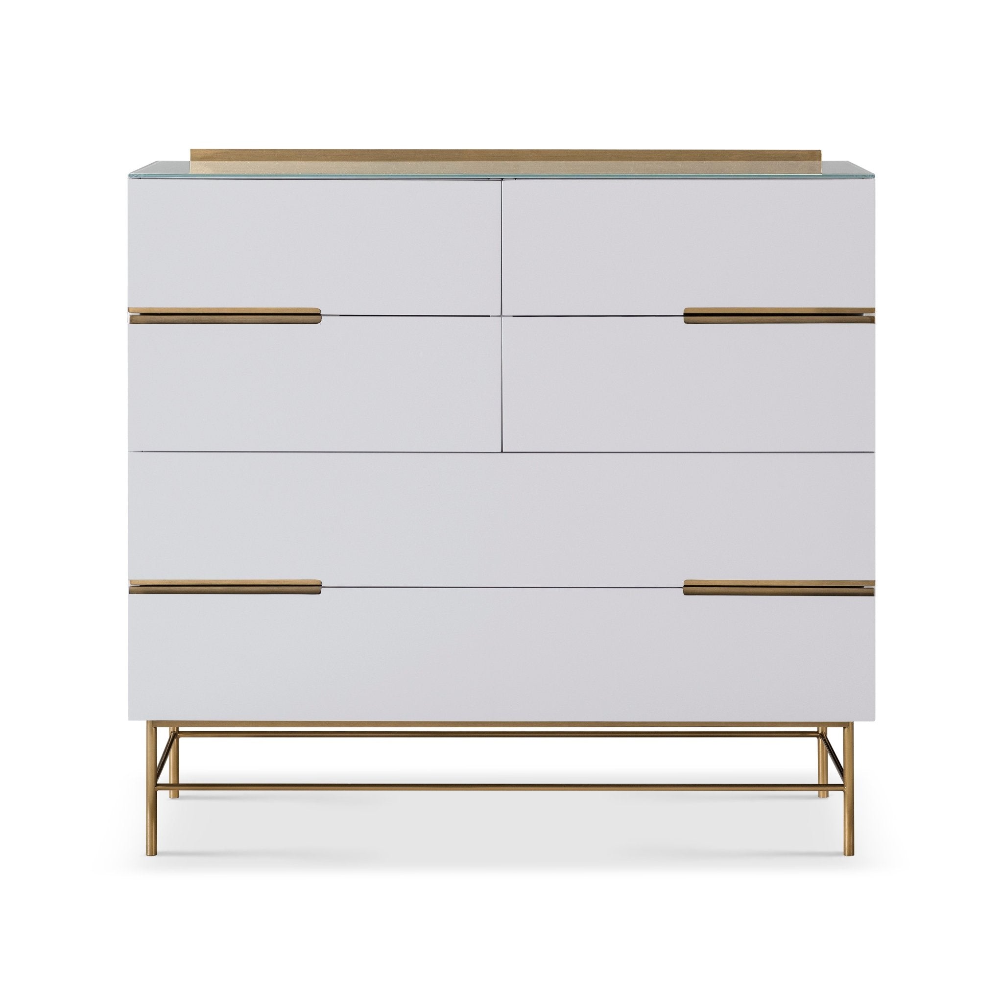 Alberto Six Drawer Wide Chest White with Brass Frame