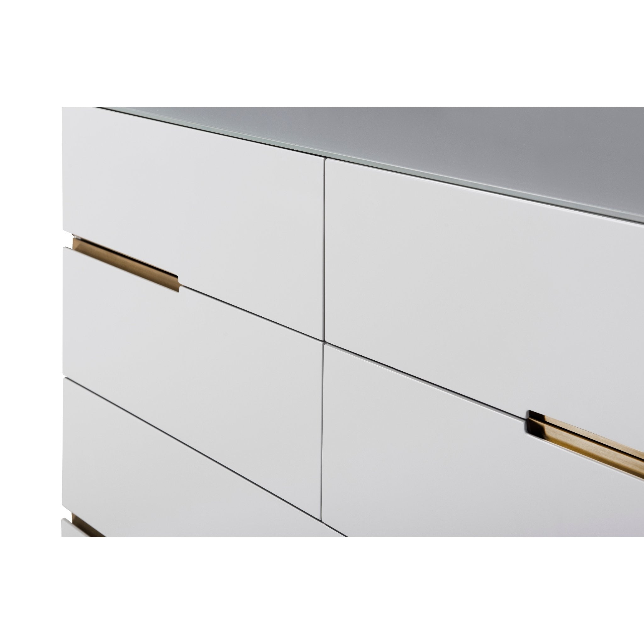 Alberto Six Drawer Wide Chest White with Brass Frame