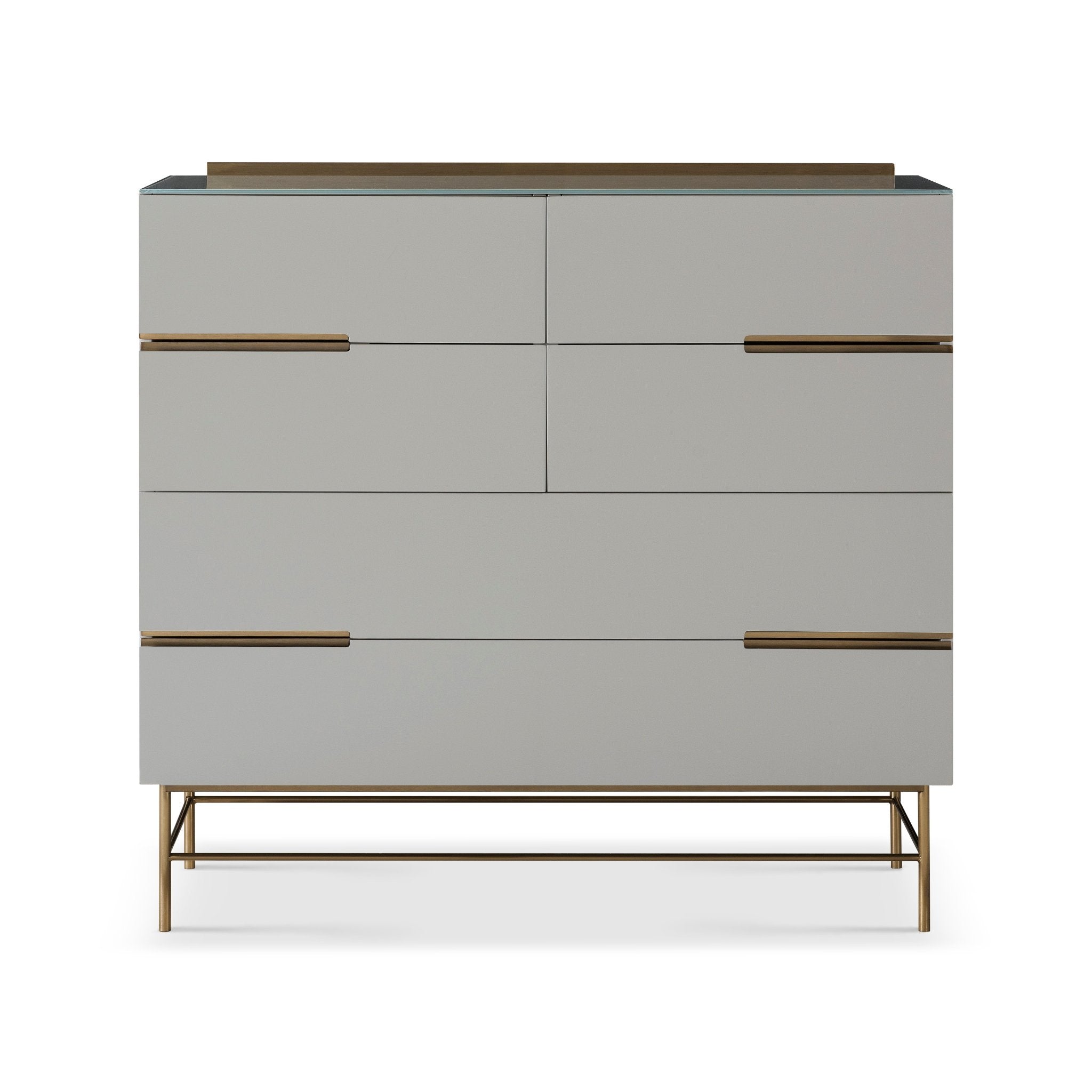 Alberto Six Drawer Wide Chest Grey with Brass Frame