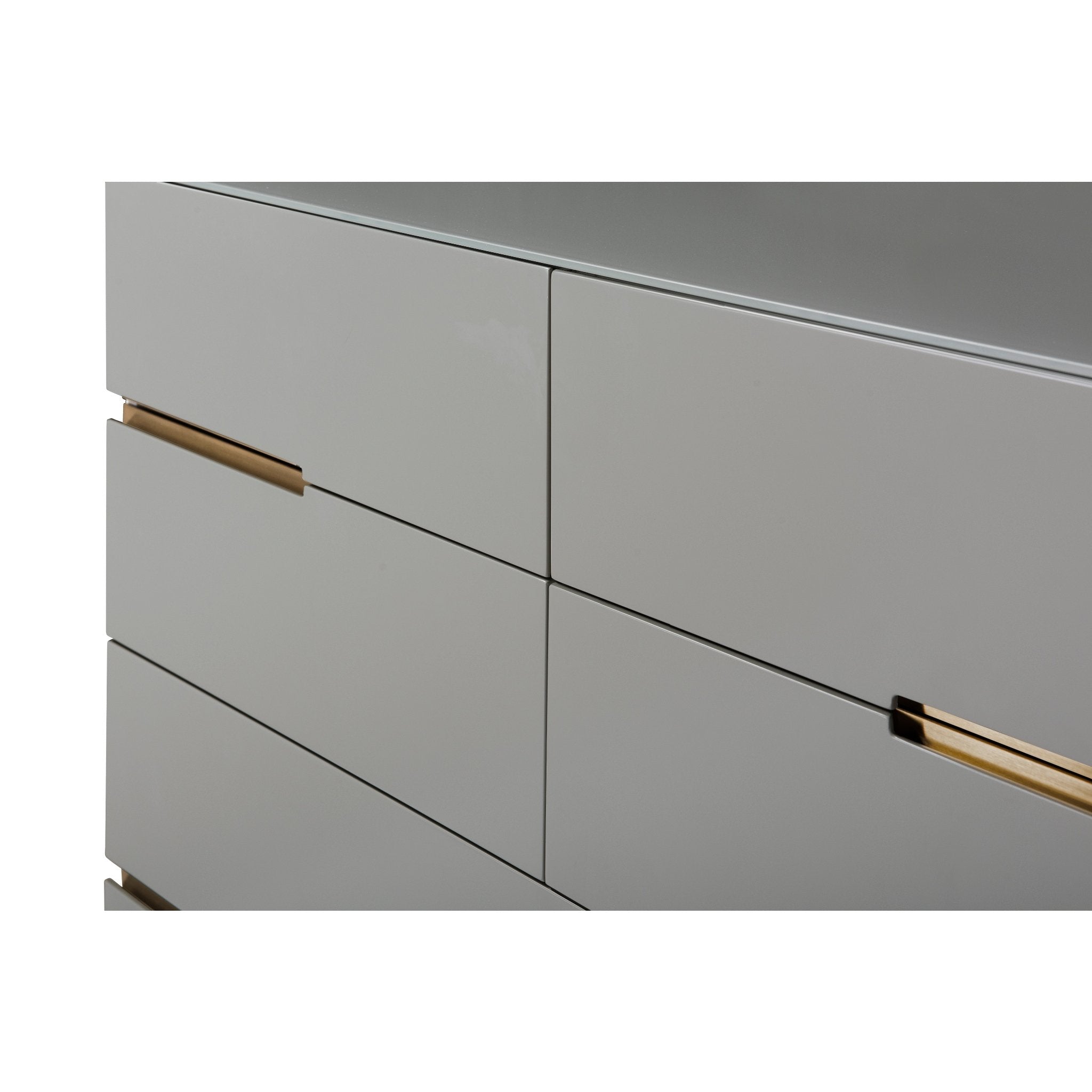 Alberto Six Drawer Wide Chest Grey with Brass Frame