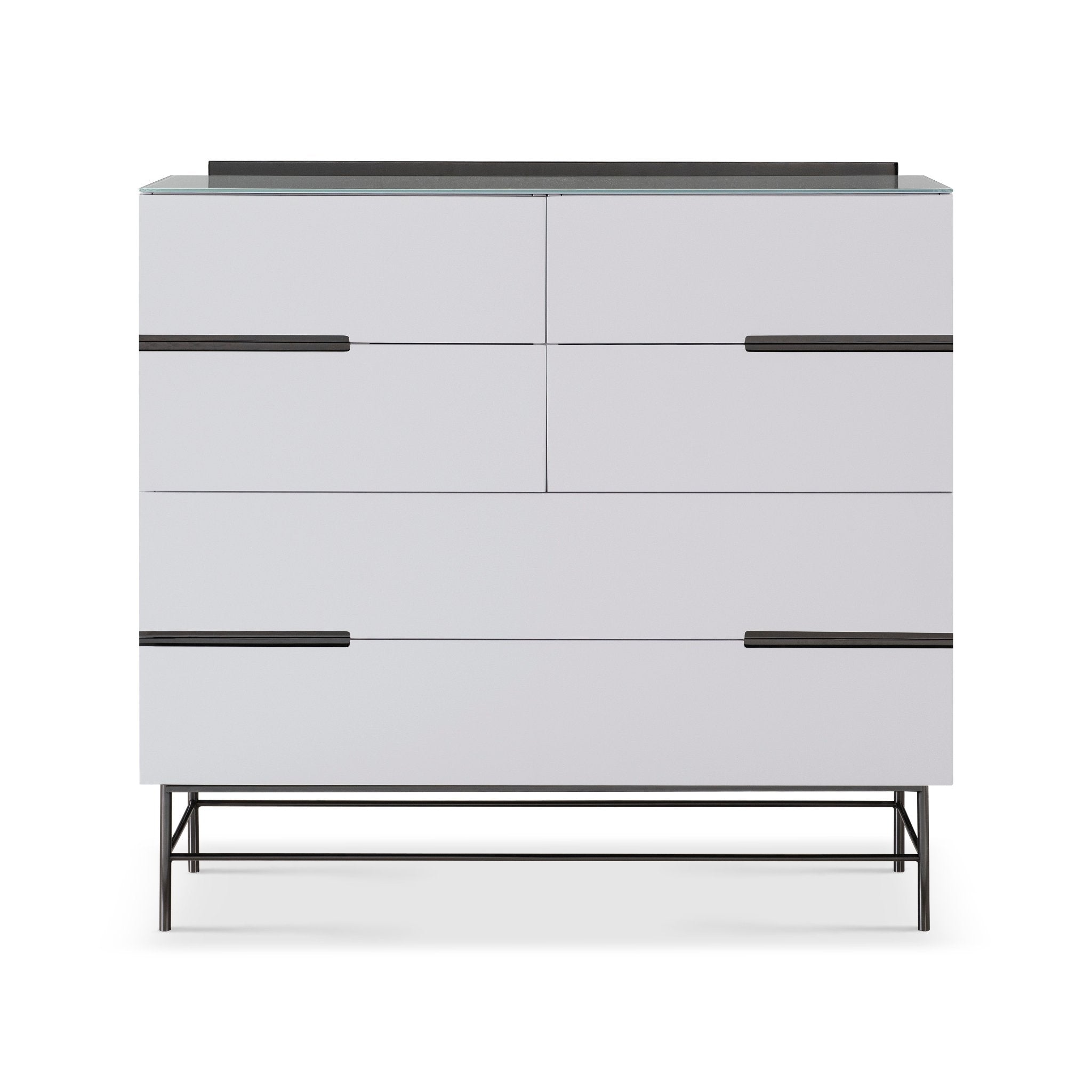 Alberto Six Drawer Wide Chest White with Black Chrome Frame