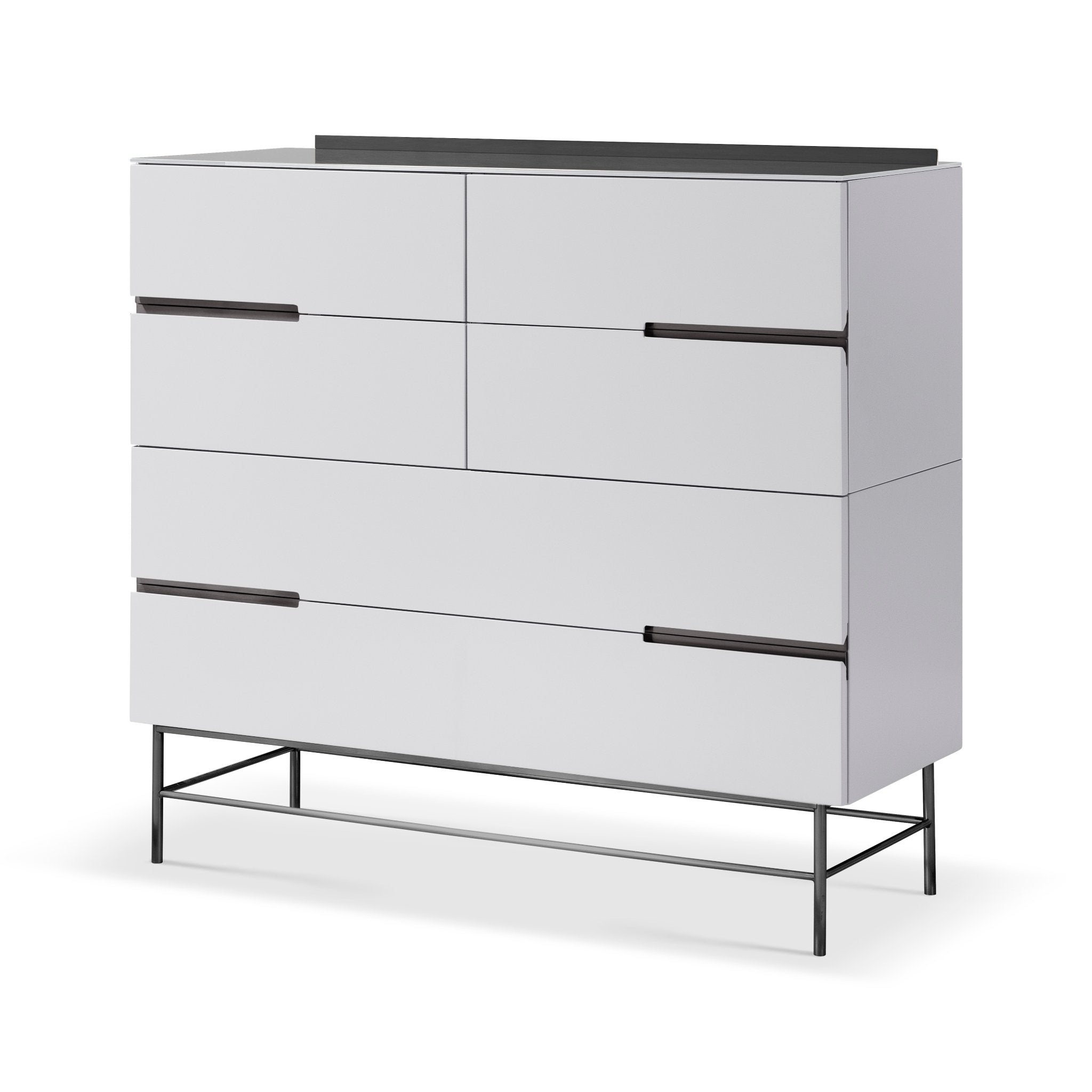 Alberto Six Drawer Wide Chest White with Black Chrome Frame