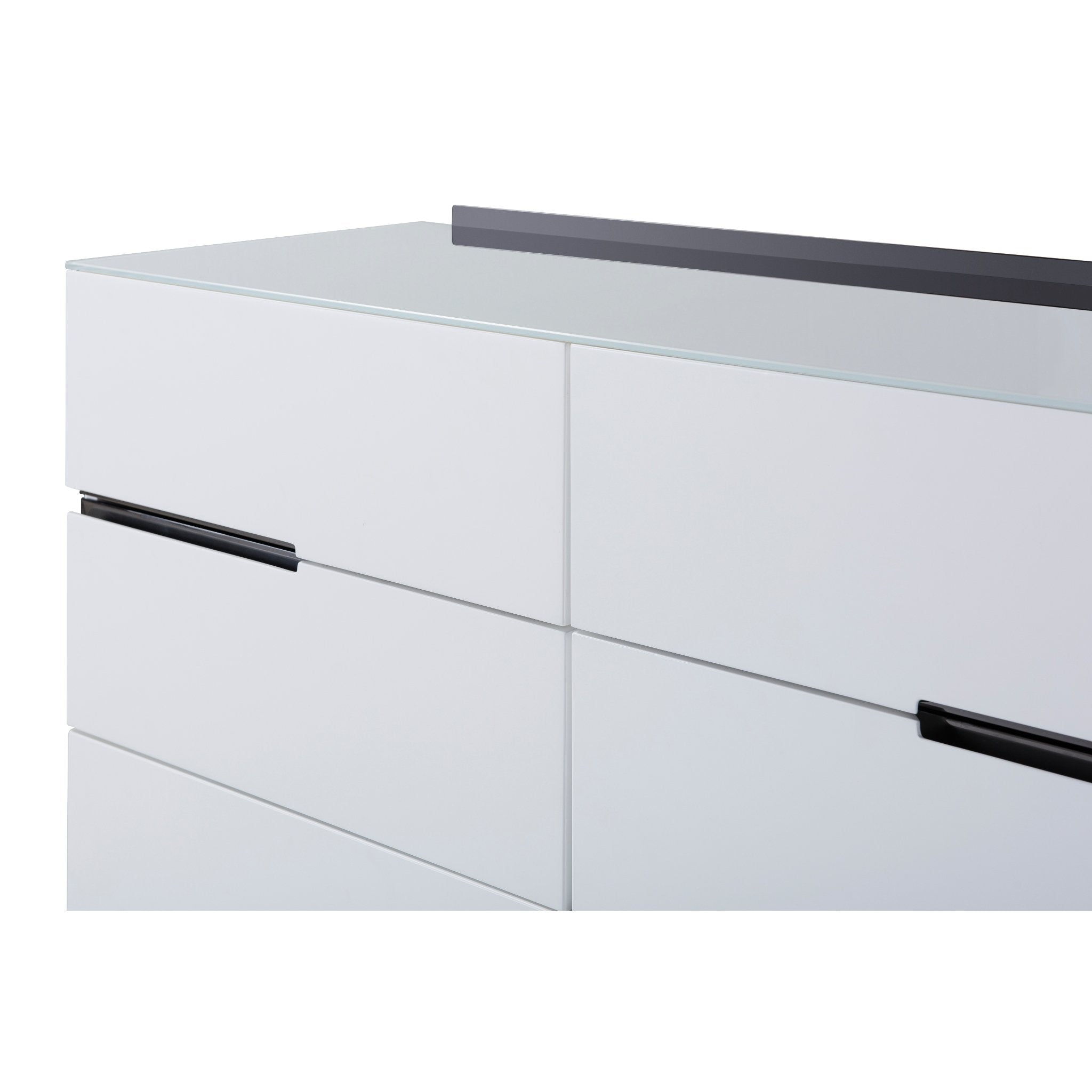 Alberto Six Drawer Wide Chest White with Black Chrome Frame