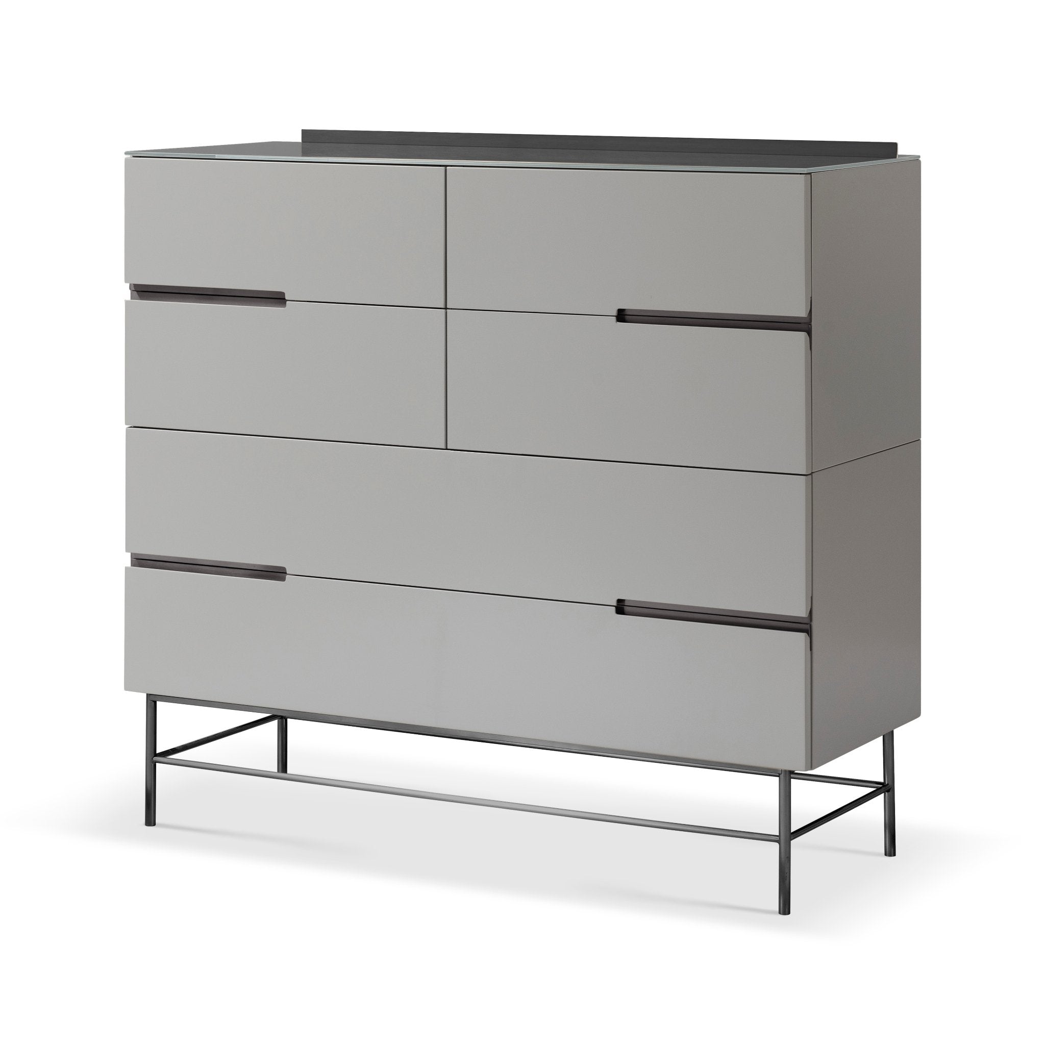 Alberto Six Drawer Wide Chest Grey with Black Chrome Frame