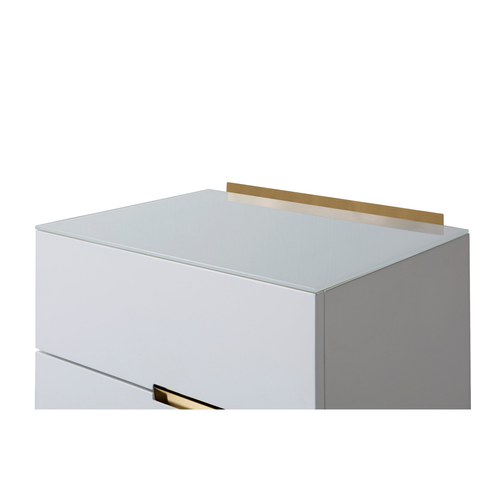 Alberto Four Drawer Narrow Chest White with Brass Frame