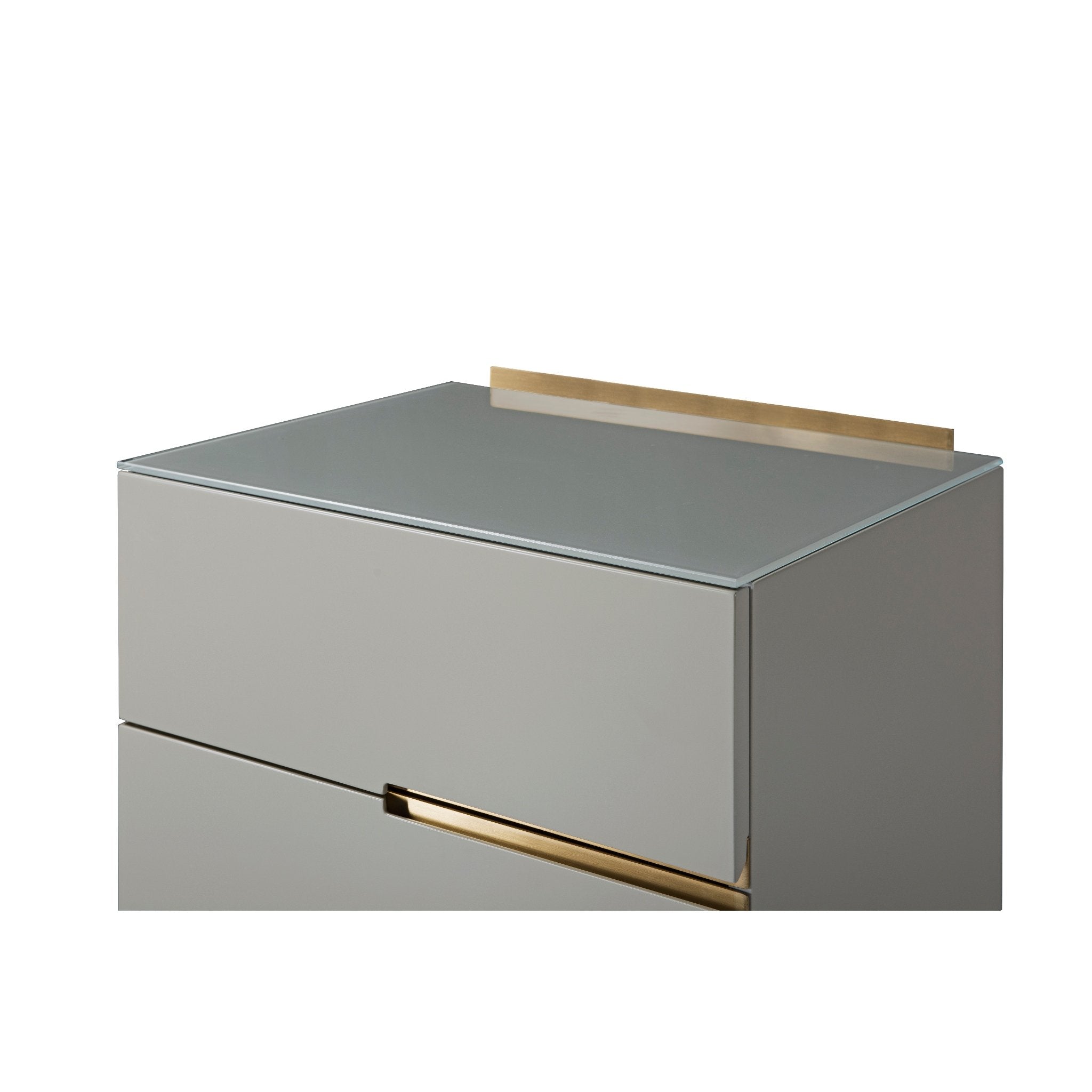 Alberto Four Drawer Narrow Chest Grey with Brass Frame