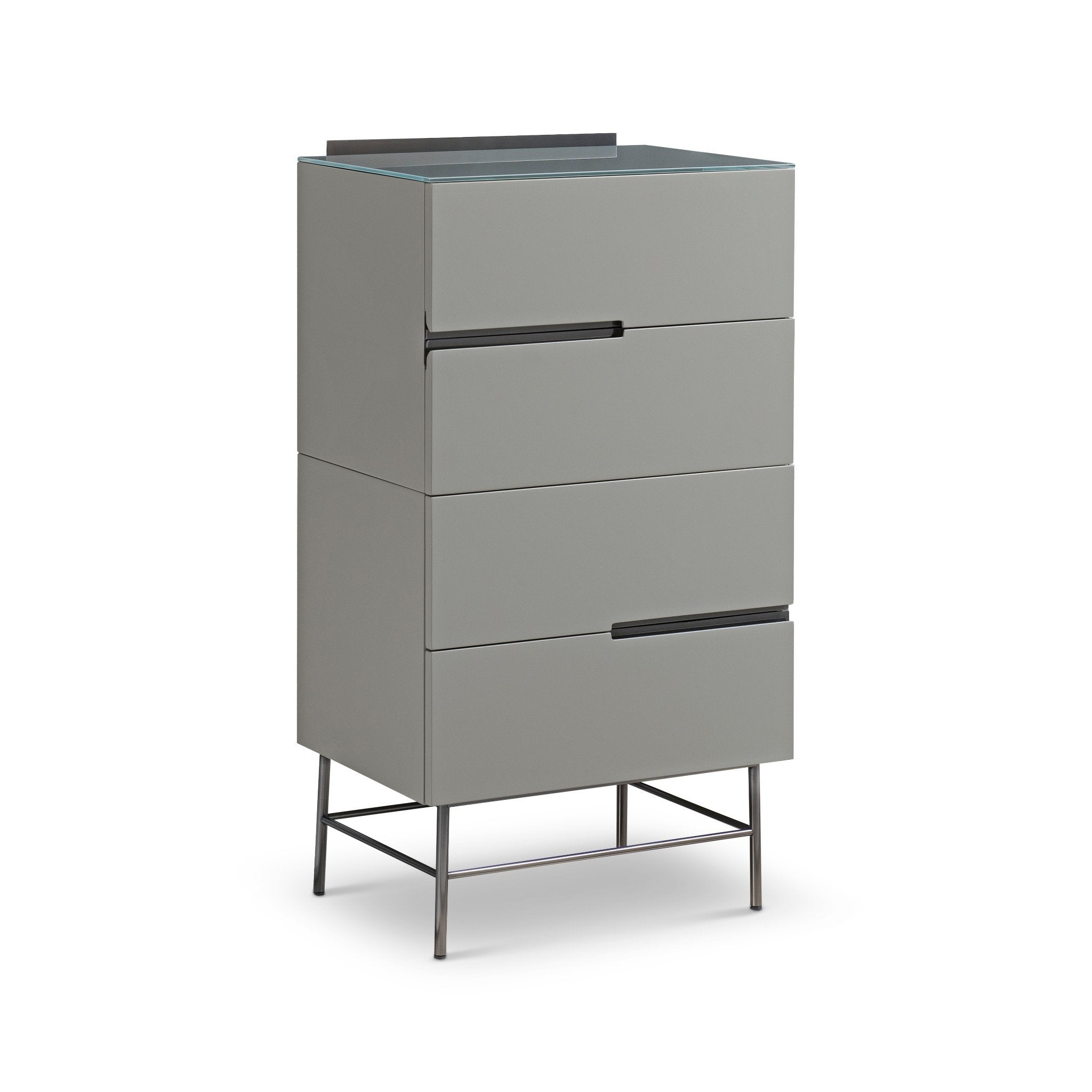 Alberto Four Drawer Narrow Chest Grey with Black Chrome Frame