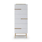 Alberto Six Drawer Narrow Tall Chest White with Brass Frame