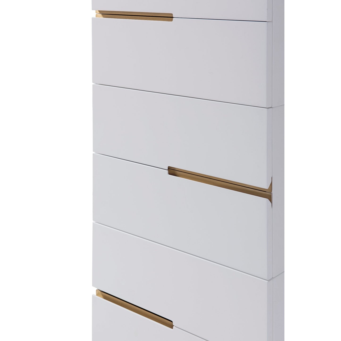 Alberto Six Drawer Narrow Tall Chest White with Brass Frame