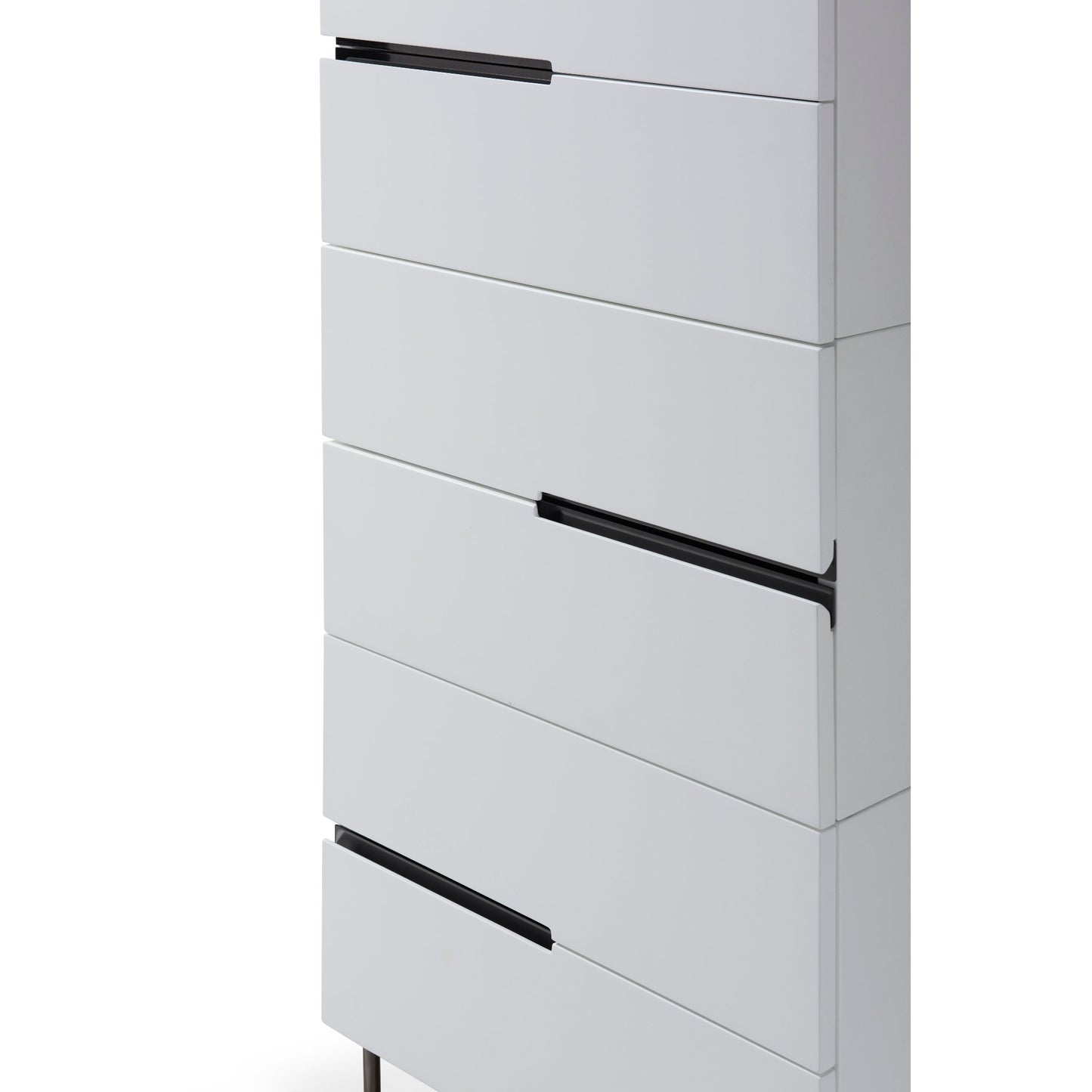 Alberto Six Drawer Narrow Tall Chest White with Black Chrome Frame