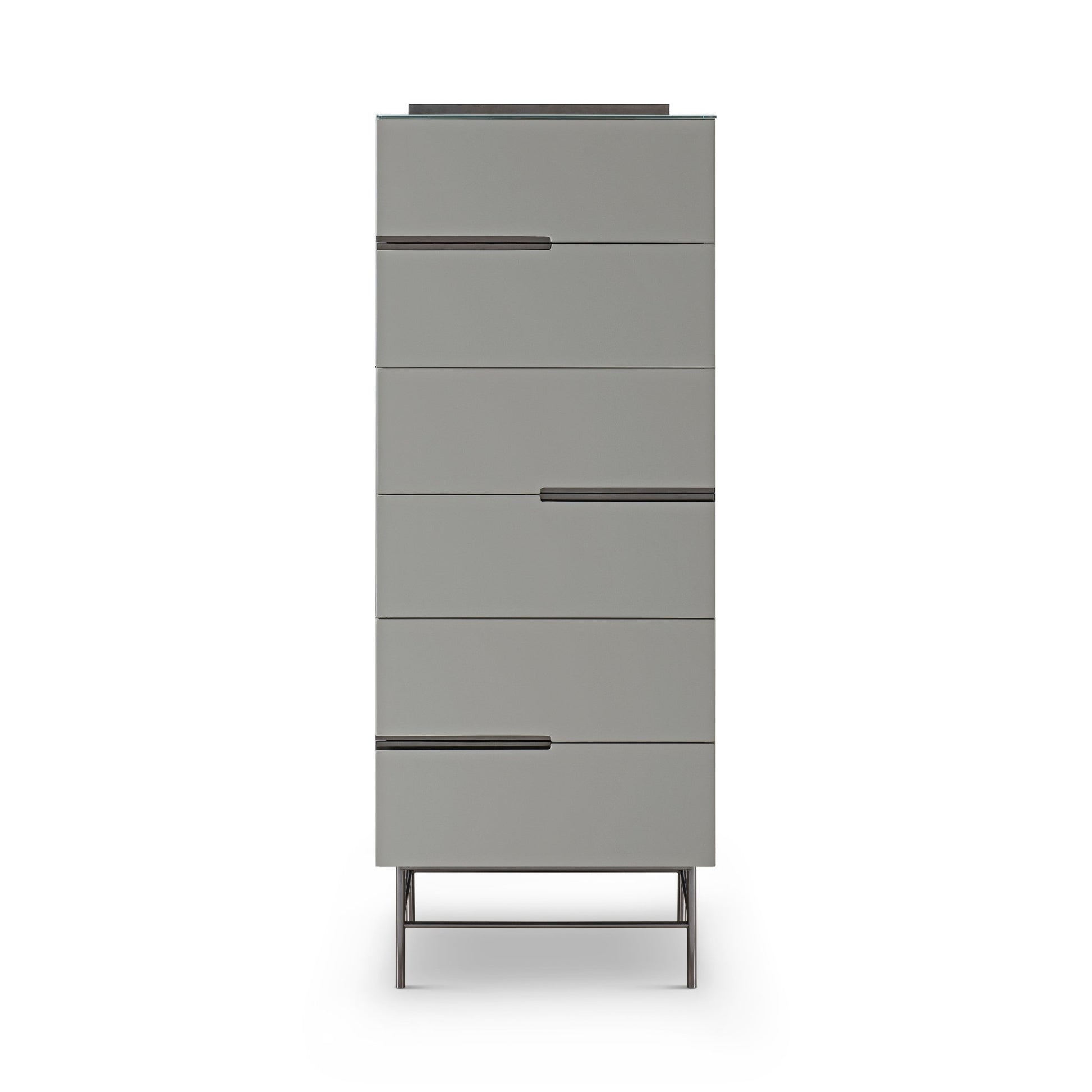 Alberto Six Drawer Narrow Tall Chest Grey with Black Chrome Frame