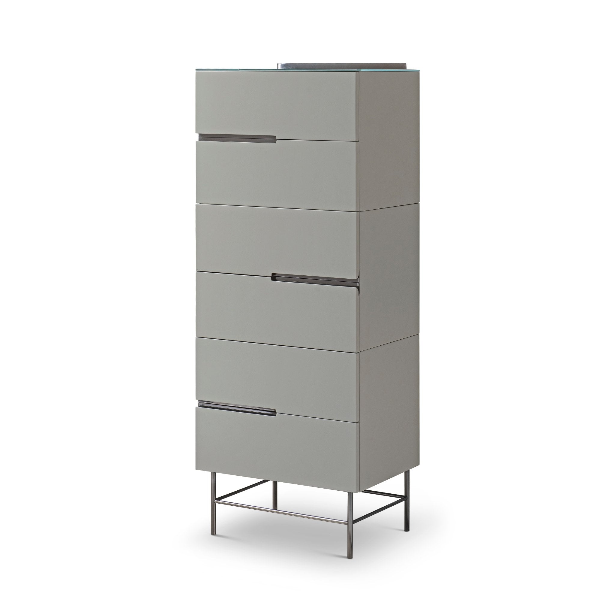Alberto Six Drawer Narrow Tall Chest Grey with Black Chrome Frame