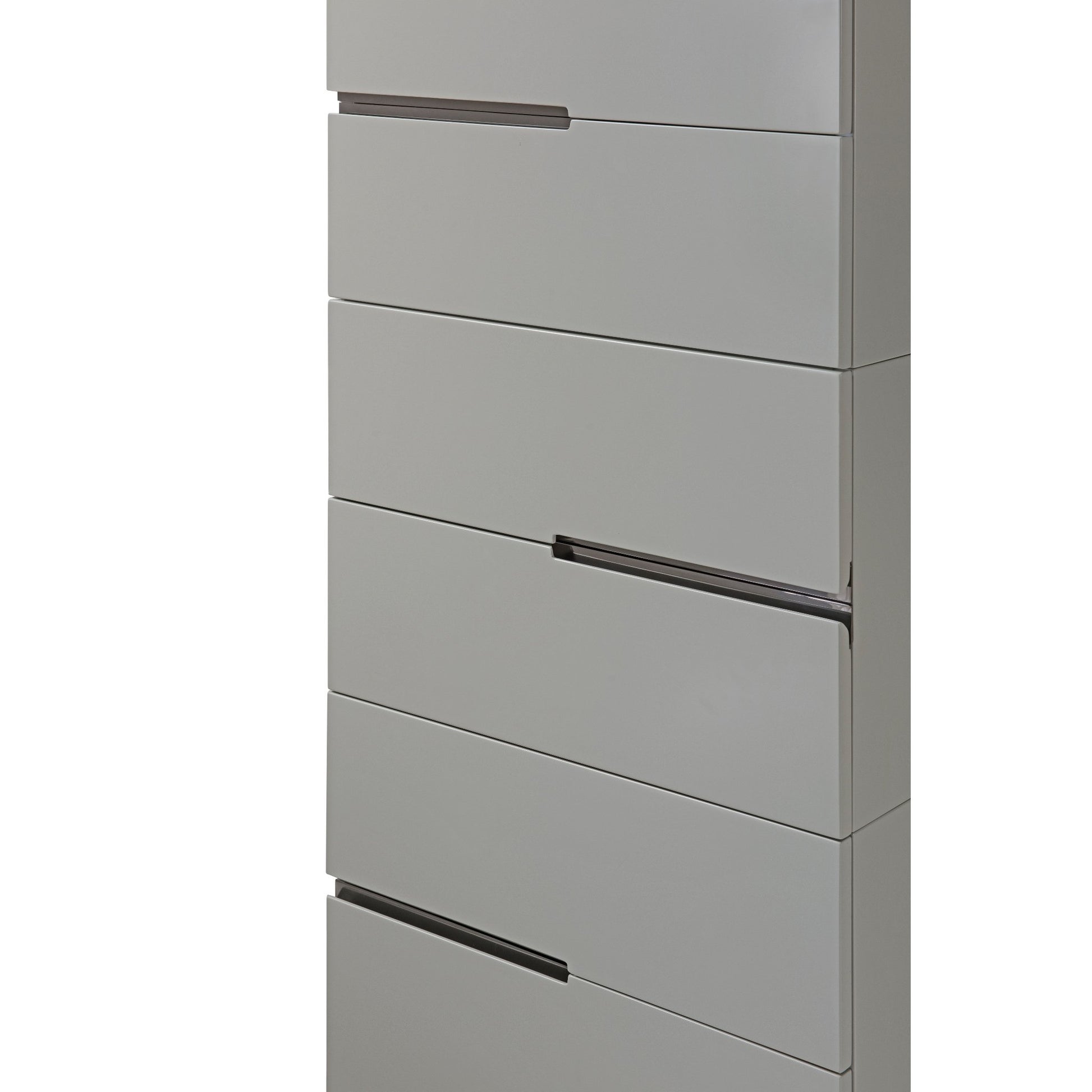 Alberto Six Drawer Narrow Tall Chest Grey with Black Chrome Frame