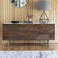 Wood and marble sideboard with 2 cupboards and 3 drawers storage in a room setting