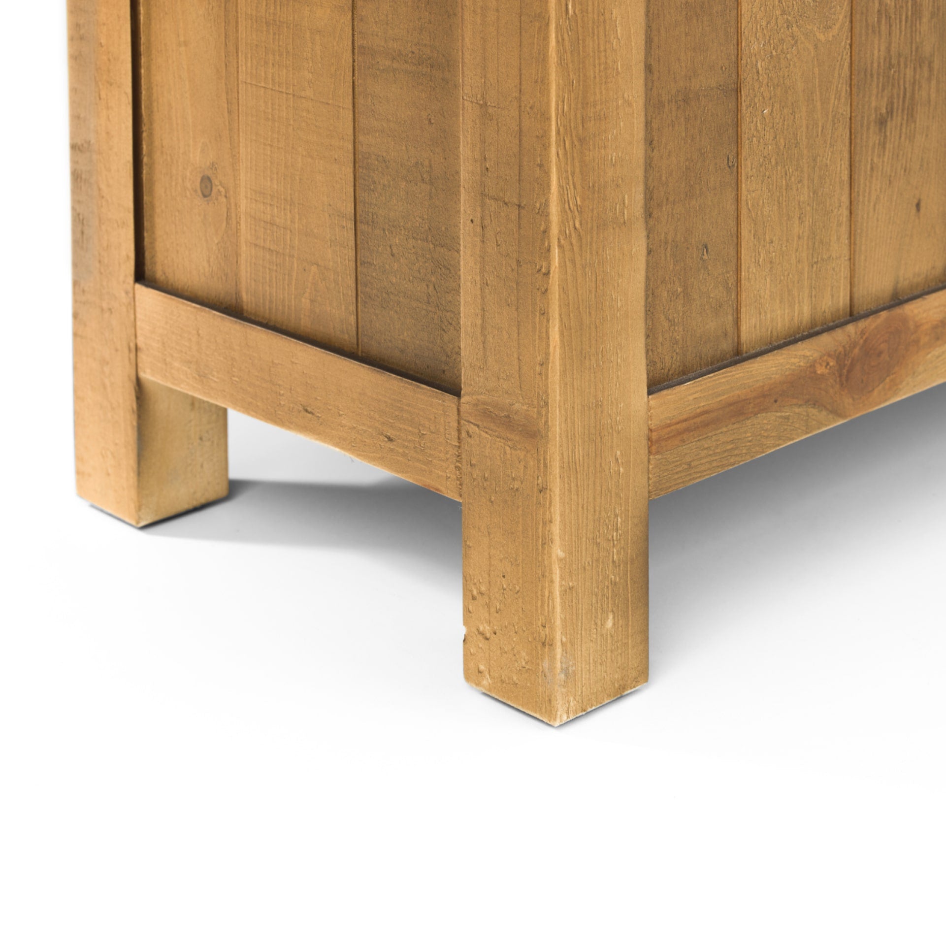 Close up on bench legs from pine wood