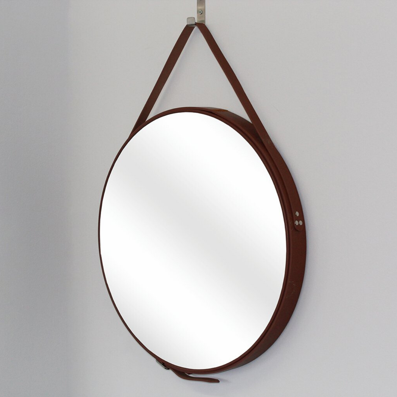 Piers Round Hanging Mirror - Brown - BeautyTables