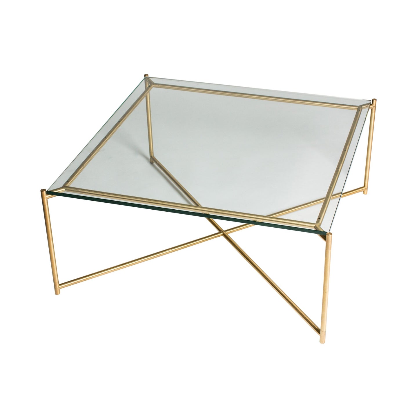 Iris Square Coffee Table - Clear Glass Top & Brass Frame