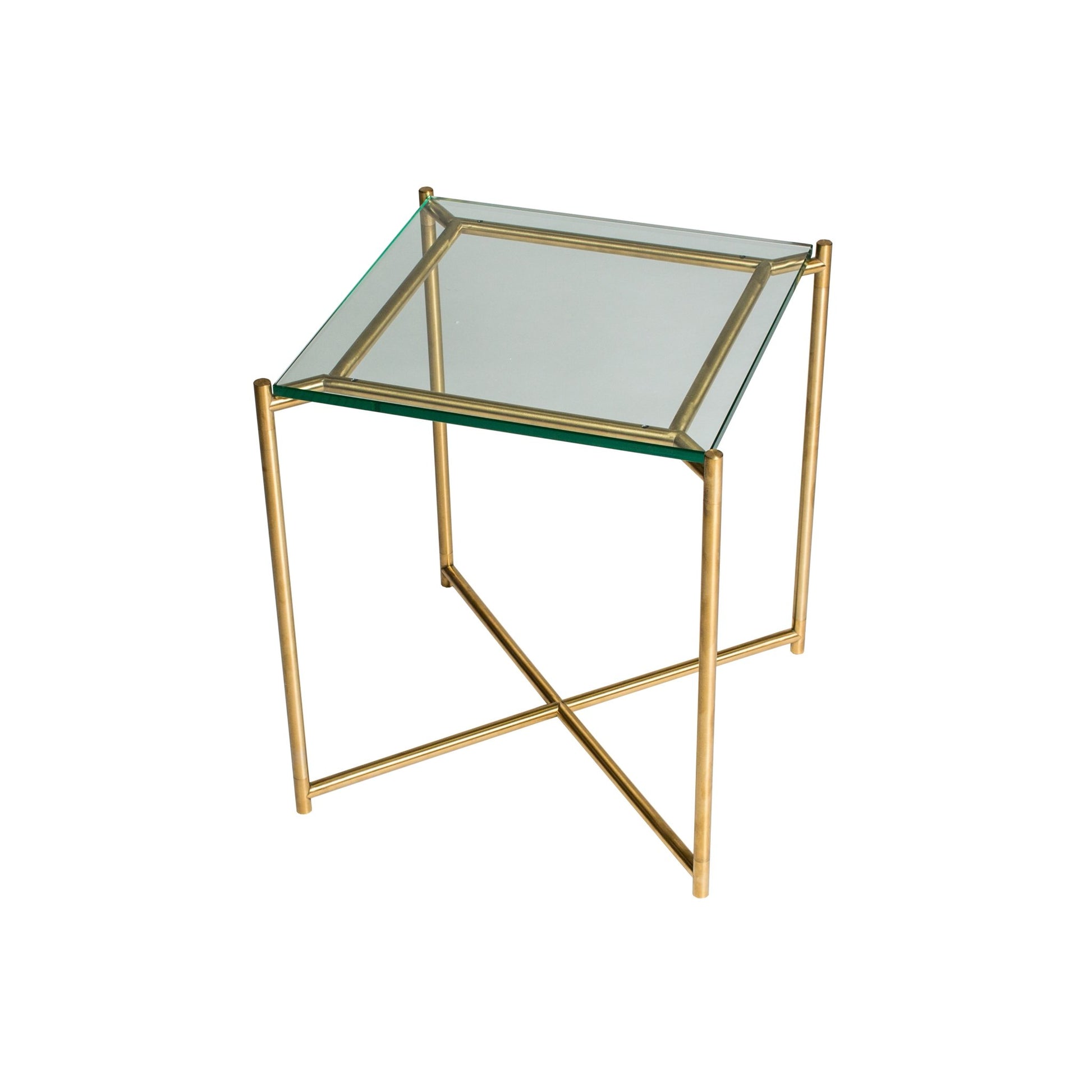 Iris Square Side Table - Clear Glass Top & Brass Frame