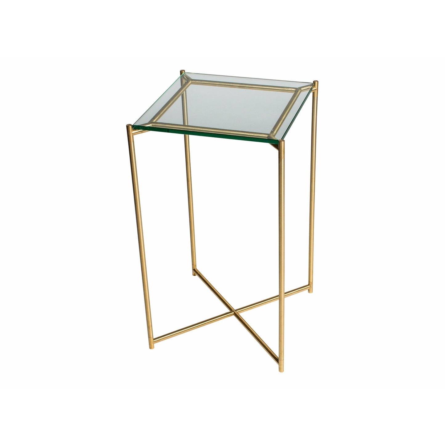 Iris Square Plant Stand - Clear Glass Top & Brass Frame