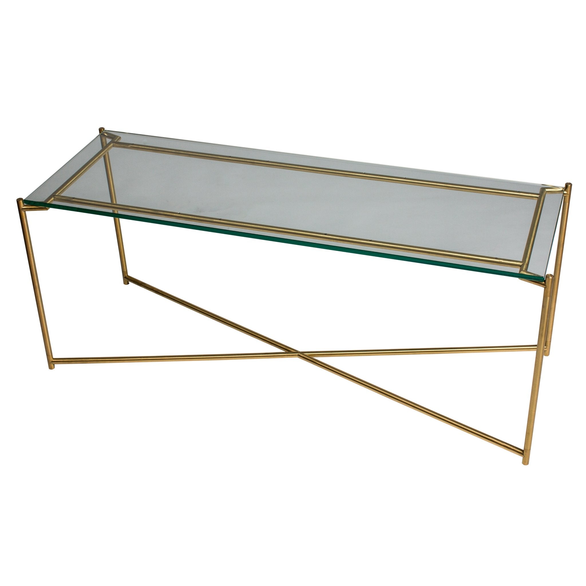 Iris Large TV Stand - Clear Glass Top & Brass Frame