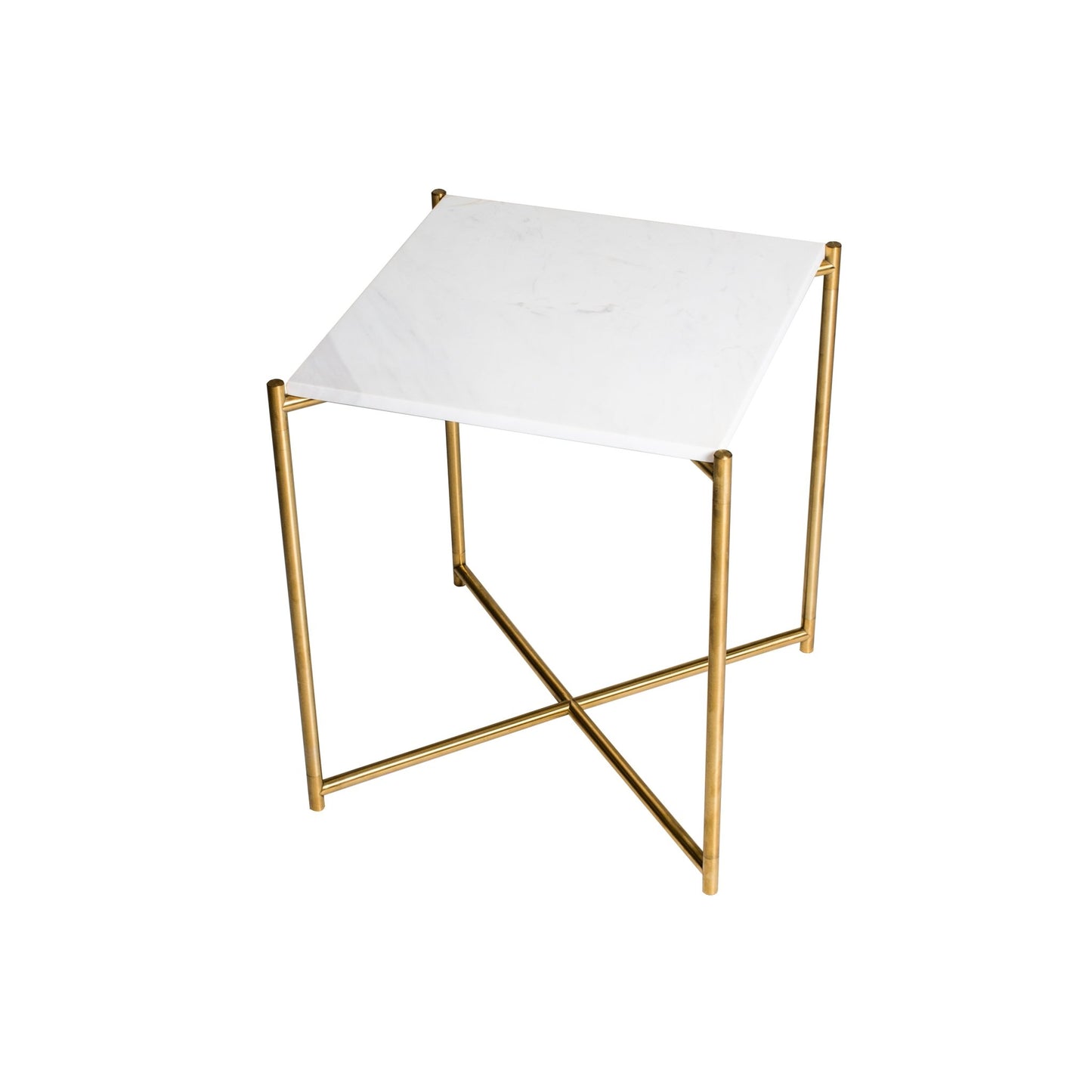 Iris Square Side Table - White Marble & Brass Frame