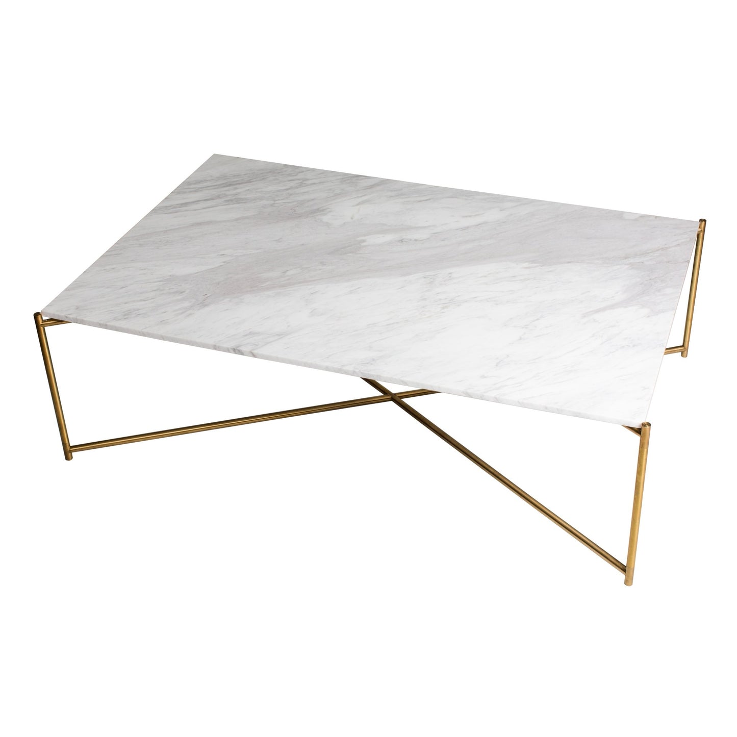 Iris Rectangular Coffee Table - White Marble & Brass Frame