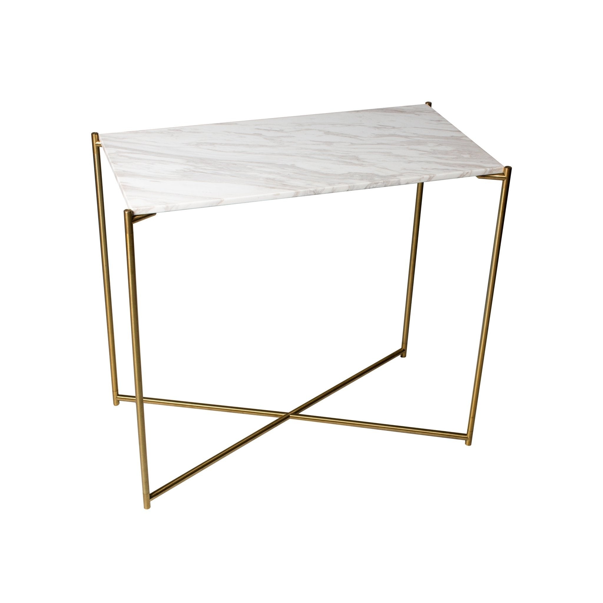 Iris Small Console Table - White Marble & Brass Frame