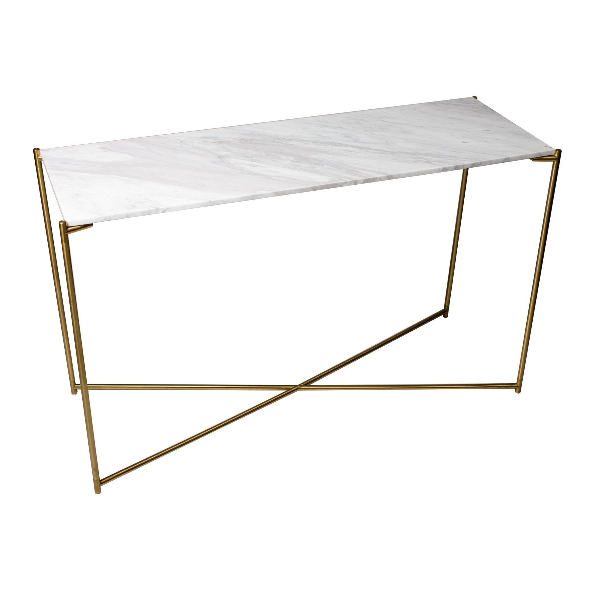 Iris Large Console Table - White Marble & Brass Frame