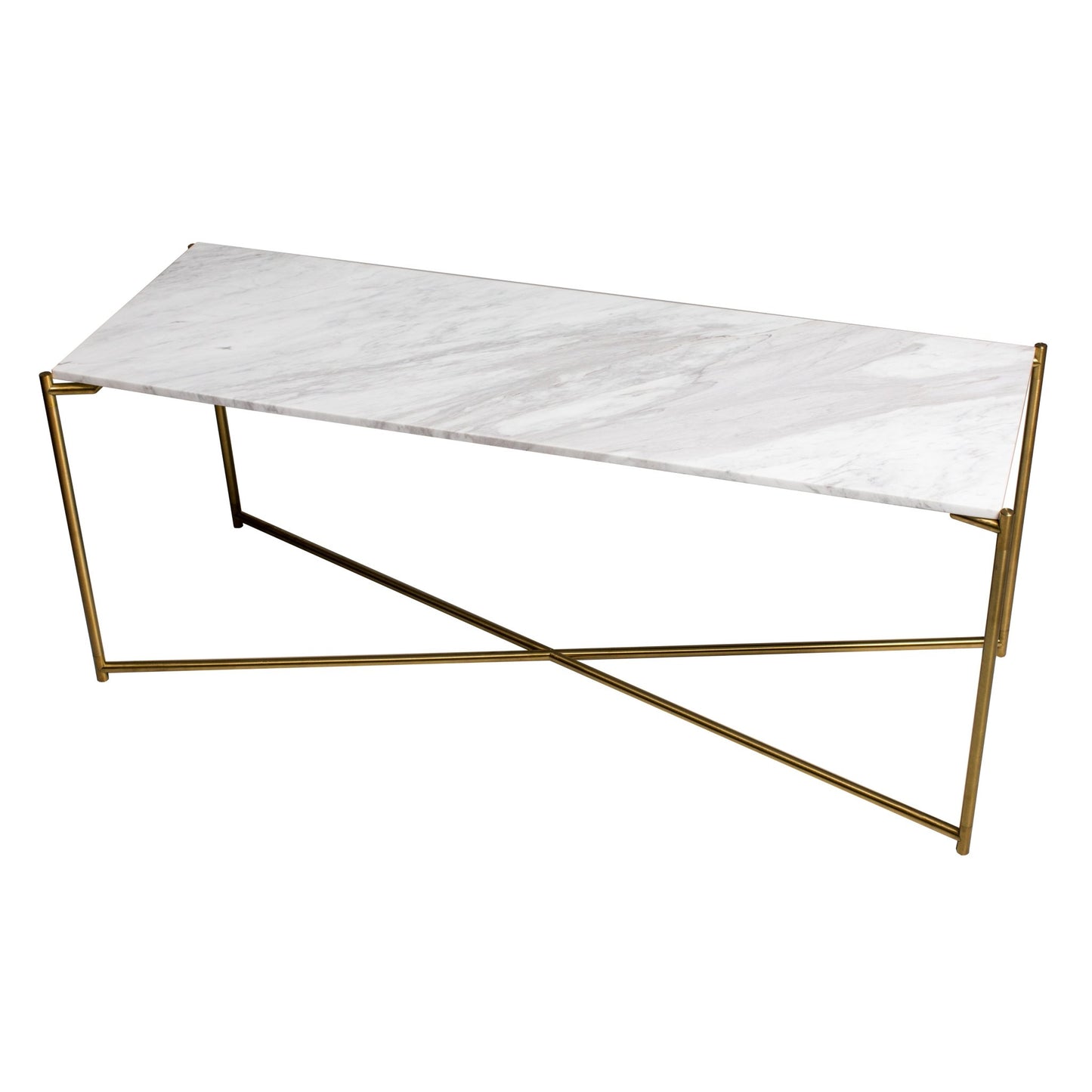 Iris Large TV Stand - White Marble & Brass Frame