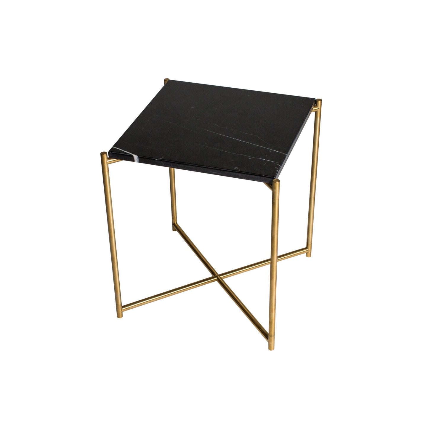 Iris Square Side Table - Black Marble & Brass Frame