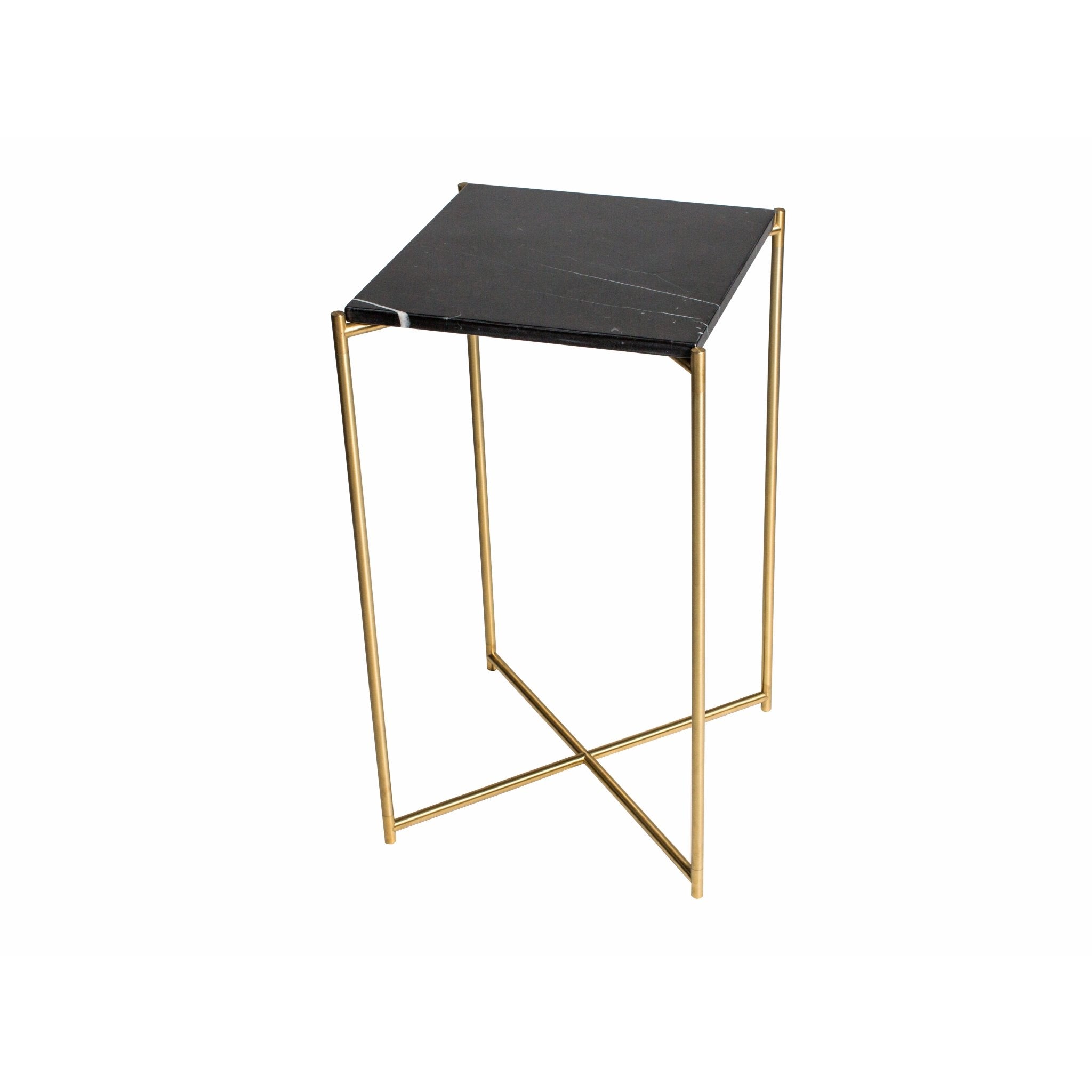 Iris Square Plant Stand - Black Marble & Brass Frame