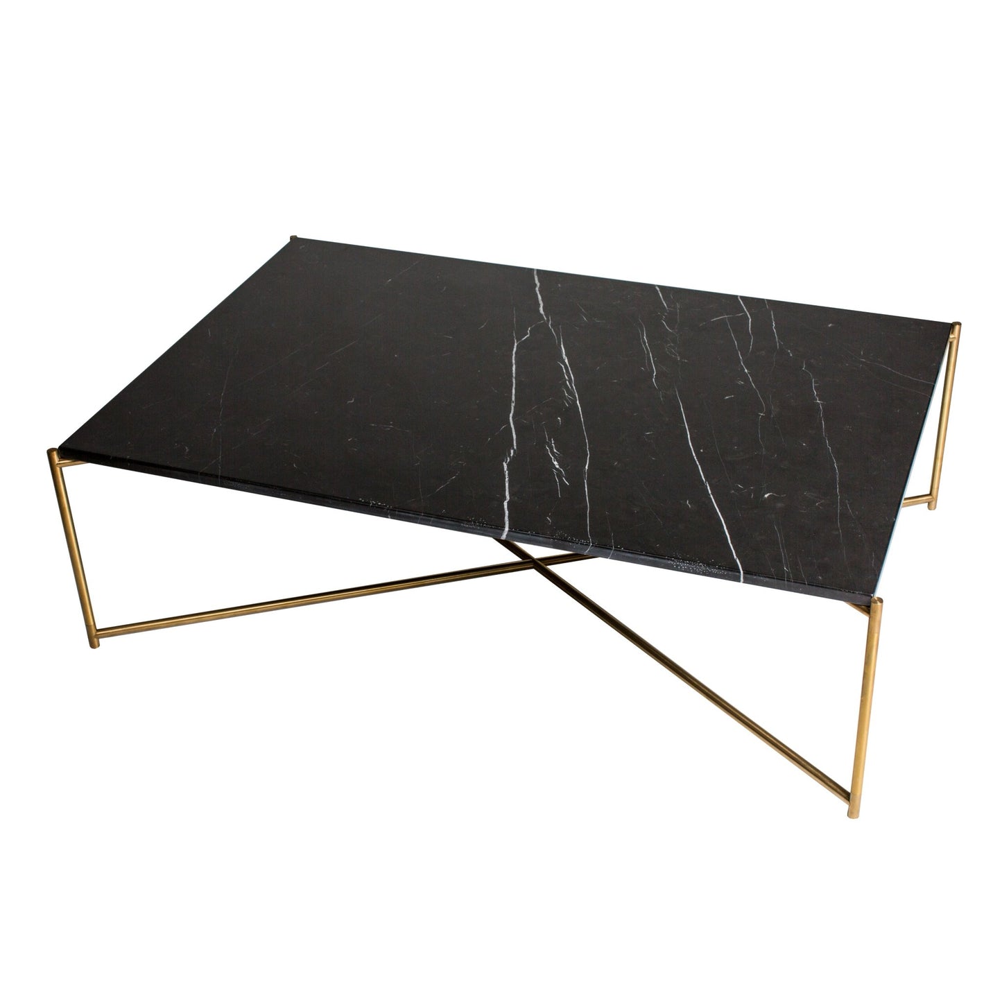 Iris Rectangular Coffee Table - Black Marble & Brass Frame