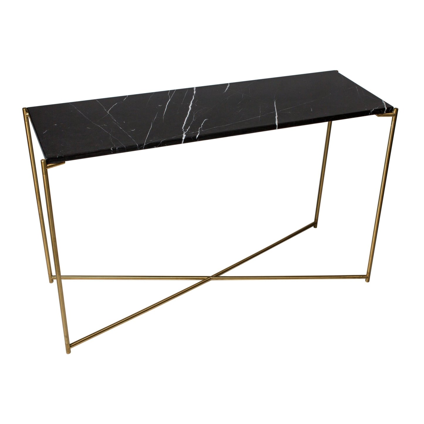 Iris Large Console Table - Black Marble & Brass Frame