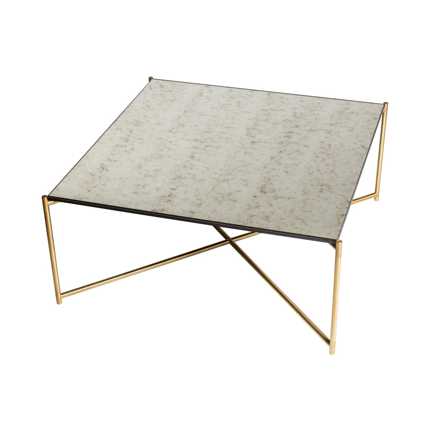 Iris Square Coffee Table - Antiqued Glass & Brass Frame