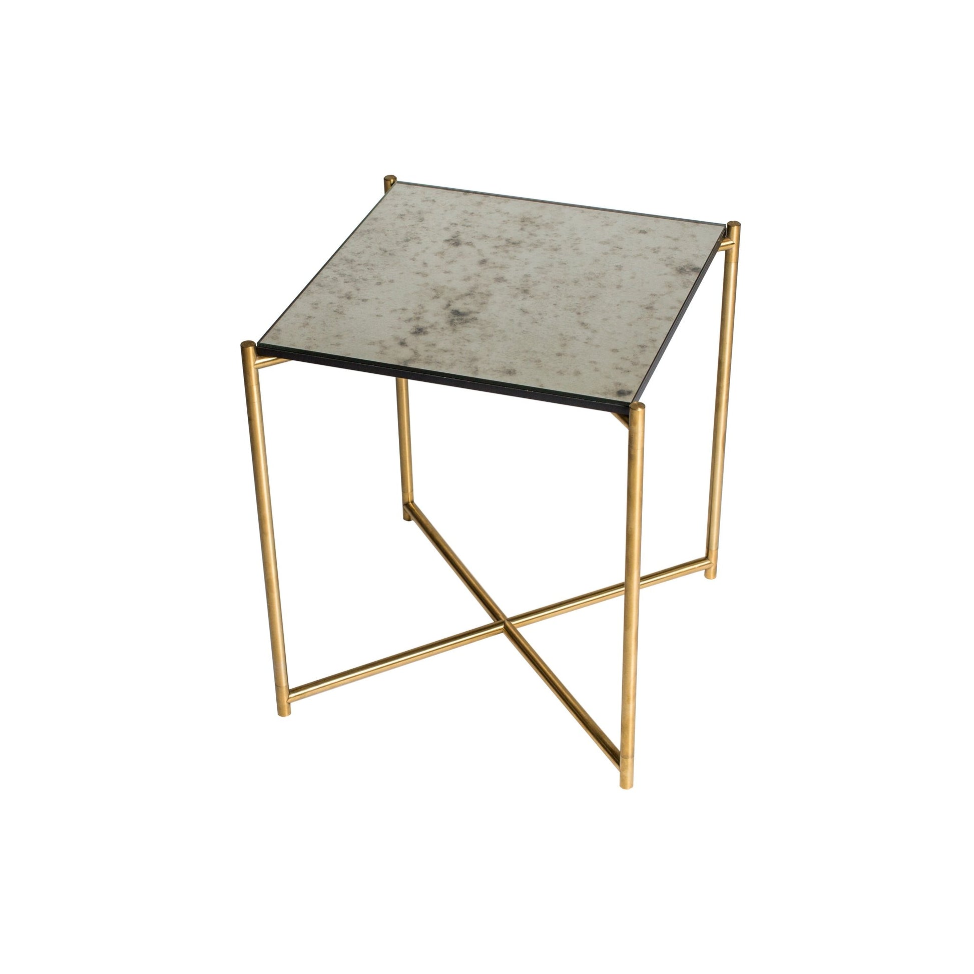 Iris Square Side Table - Antiqued Glass & Brass Frame