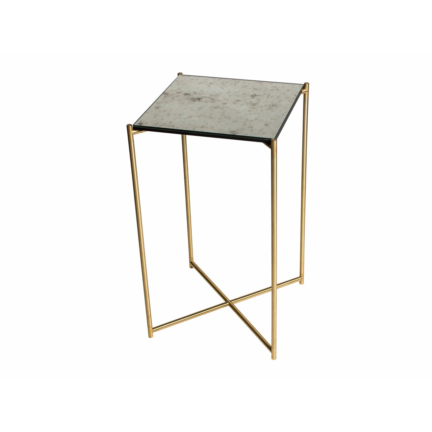 Iris Square Plant Stand - Antiqued Glass & Brass Frame