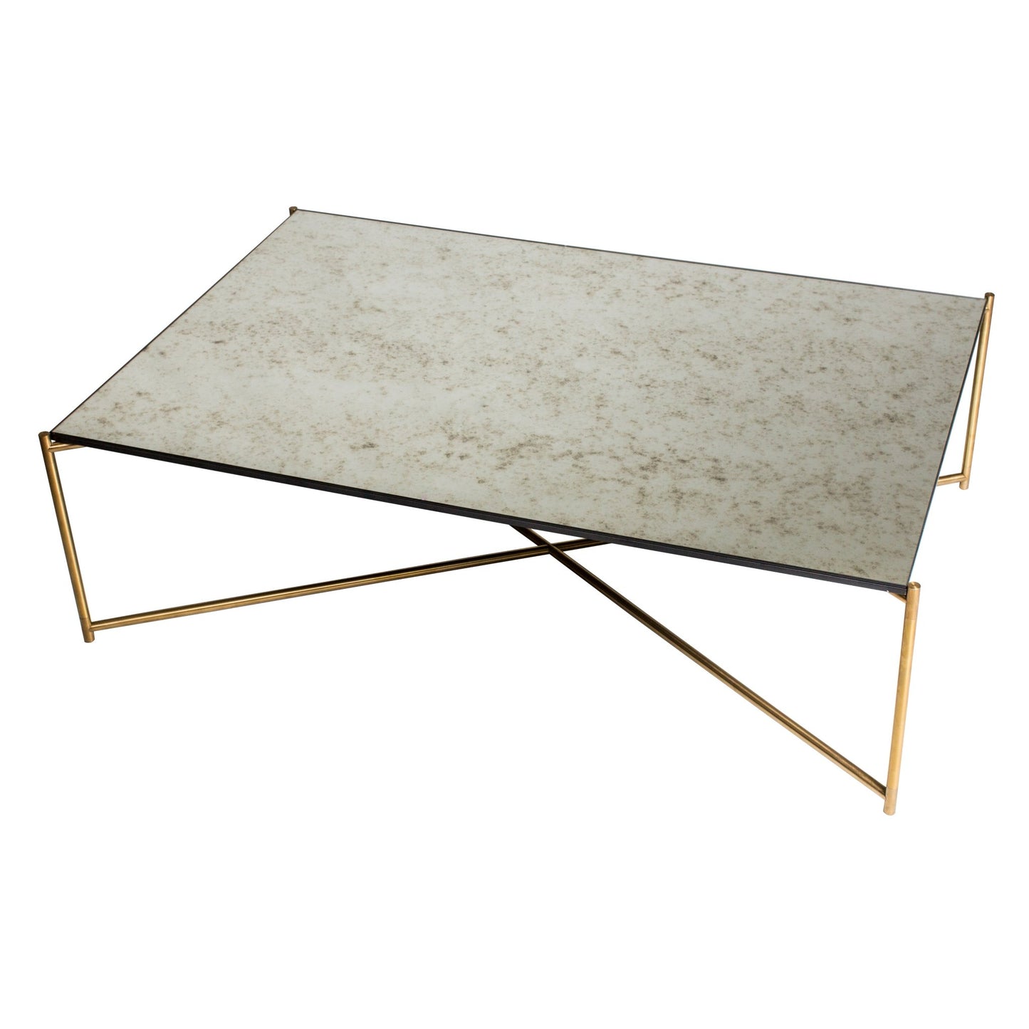 Iris Rectangular Coffee Table - Antiqued Glass & Brass Frame