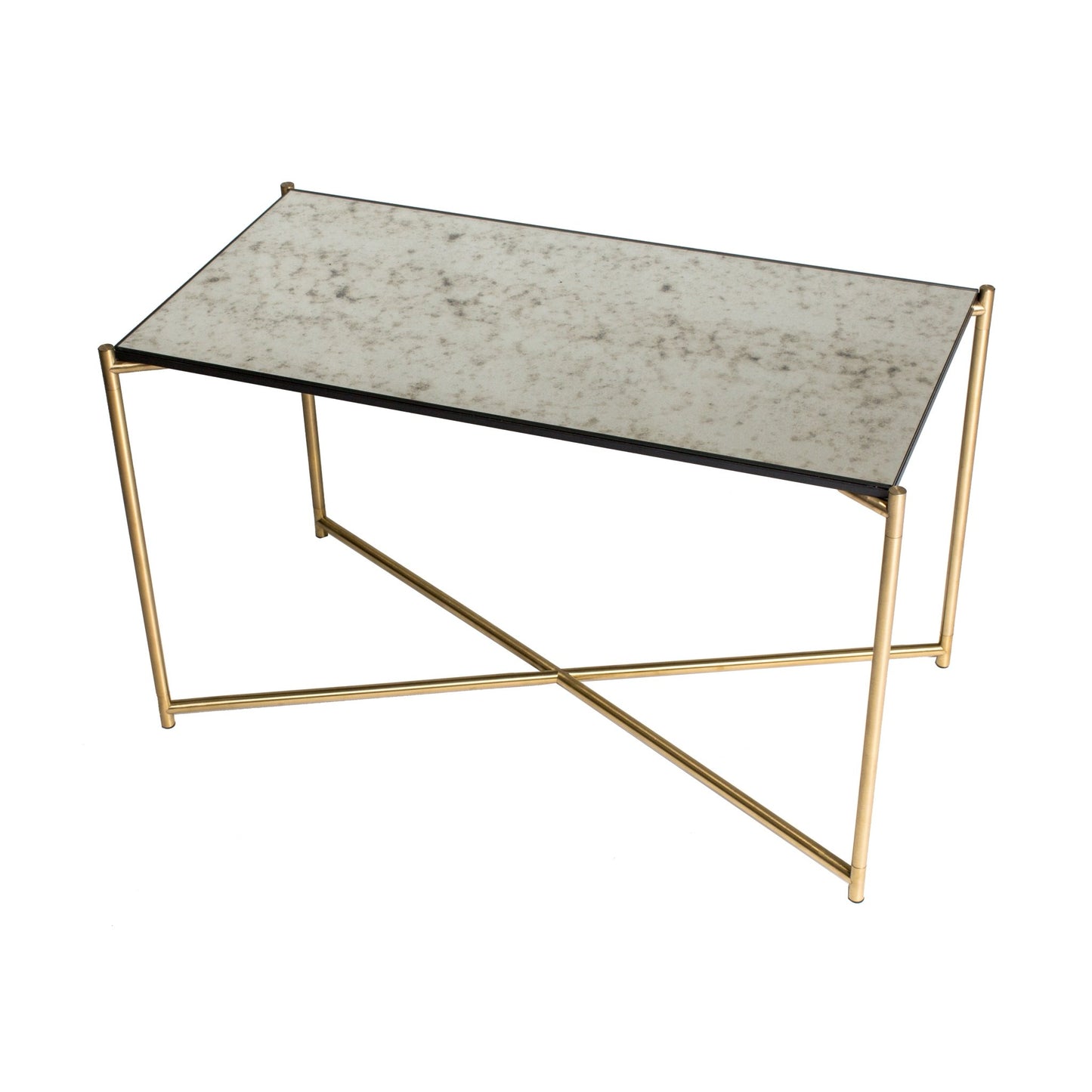 Iris Rectangular Side Table - Antiqued Glass & Brass Frame