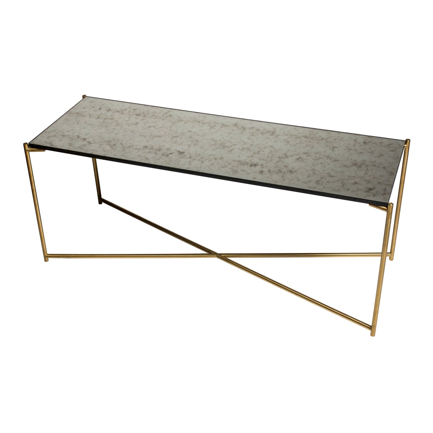 Iris Large TV Stand - Antiqued Glass & Brass Frame
