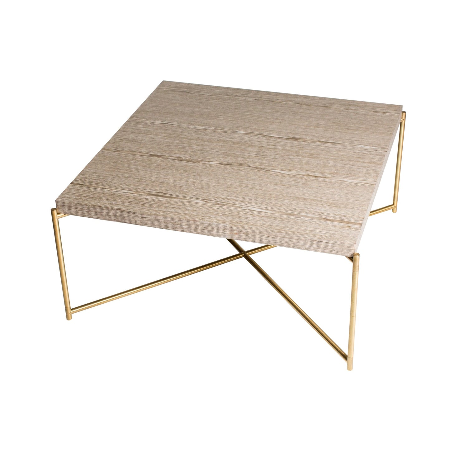 Iris Square Coffee Table - Weathered Oak & Brass Frame