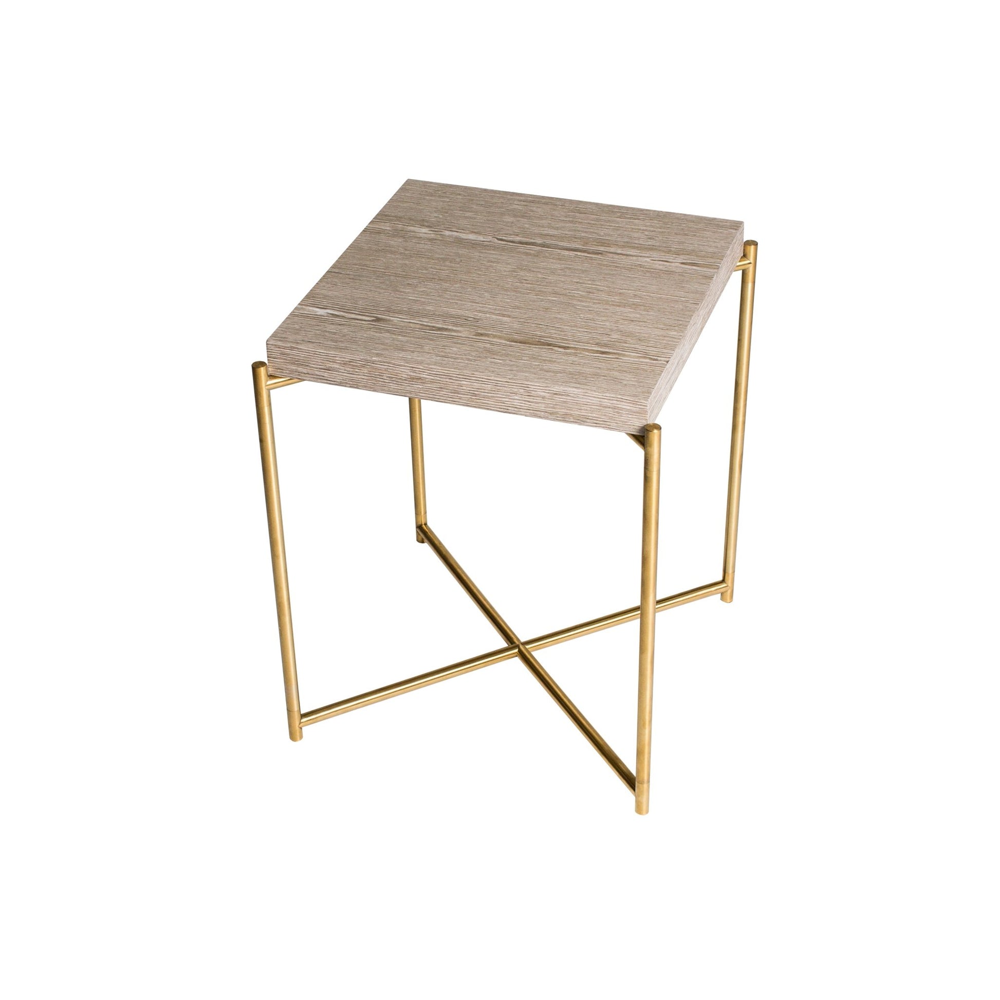 Iris Square Side Table - Weathered Oak & Brass Frame
