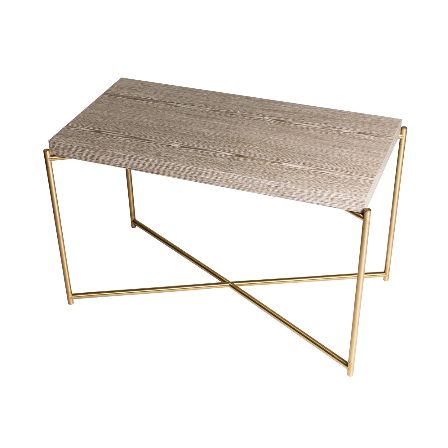 Iris Rectangular Side Table - Weathered Oak & Brass Frame