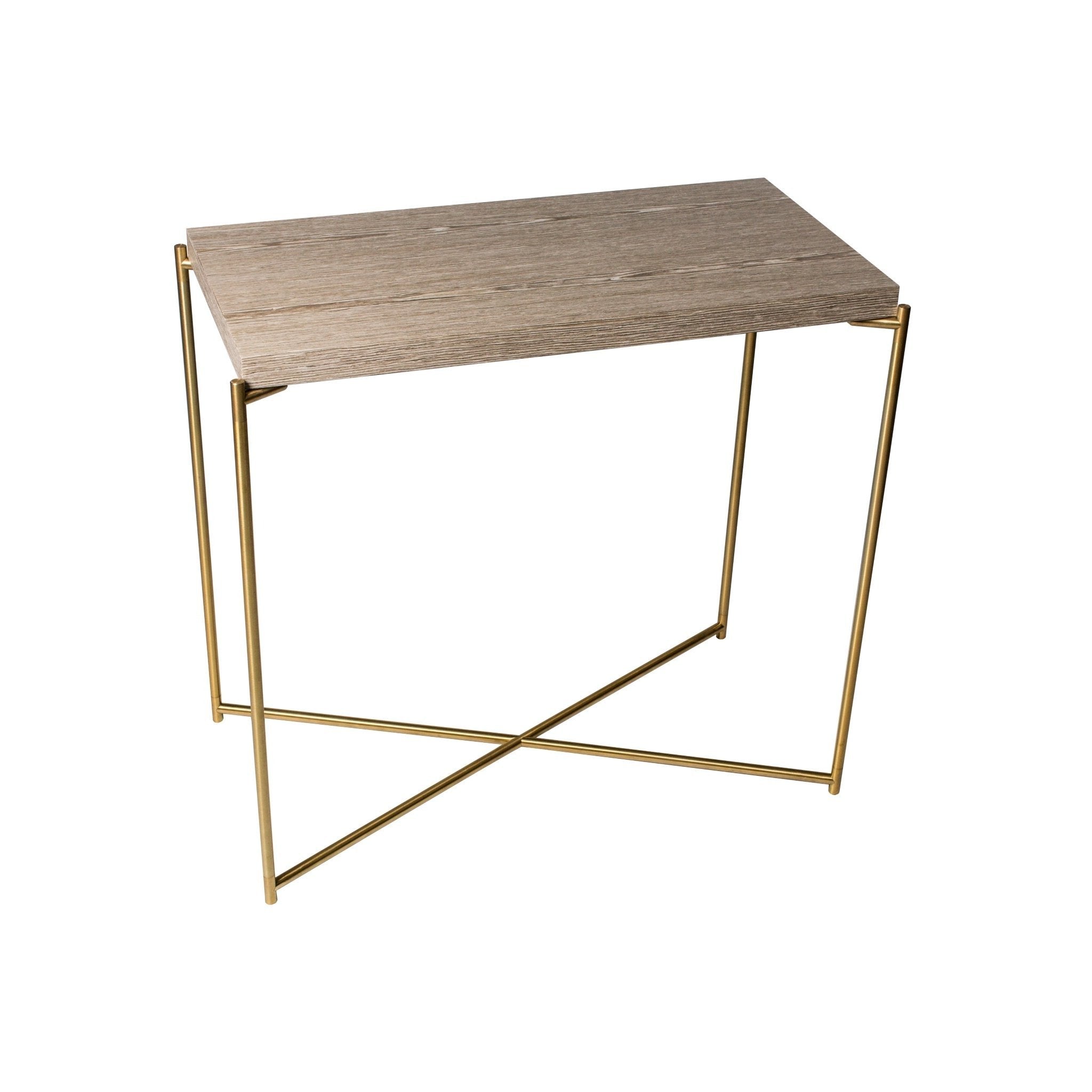 Iris Small Console Table - Weathered Oak & Brass Frame